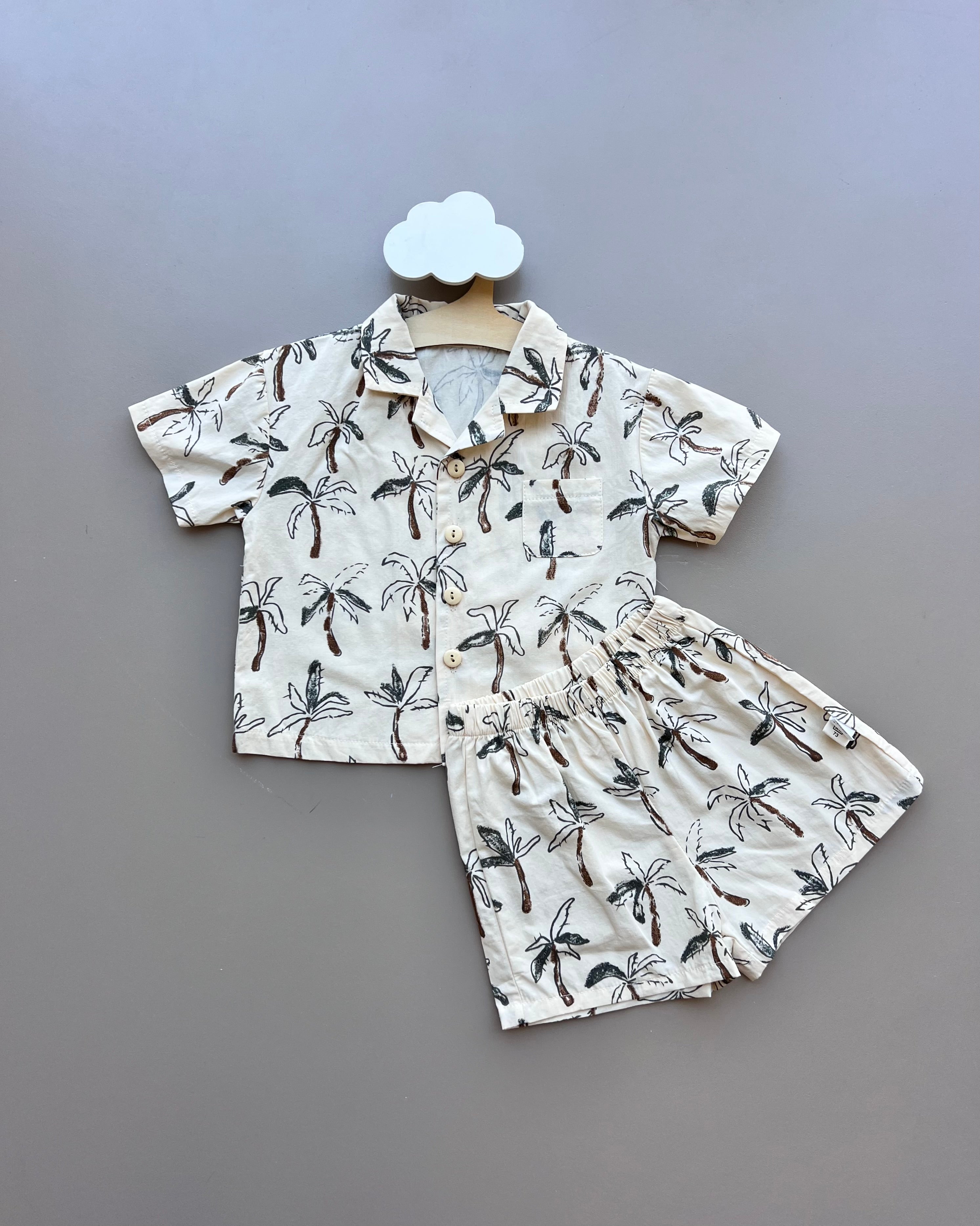 Ecru Hawaii Palms Polo 2Pcs Set