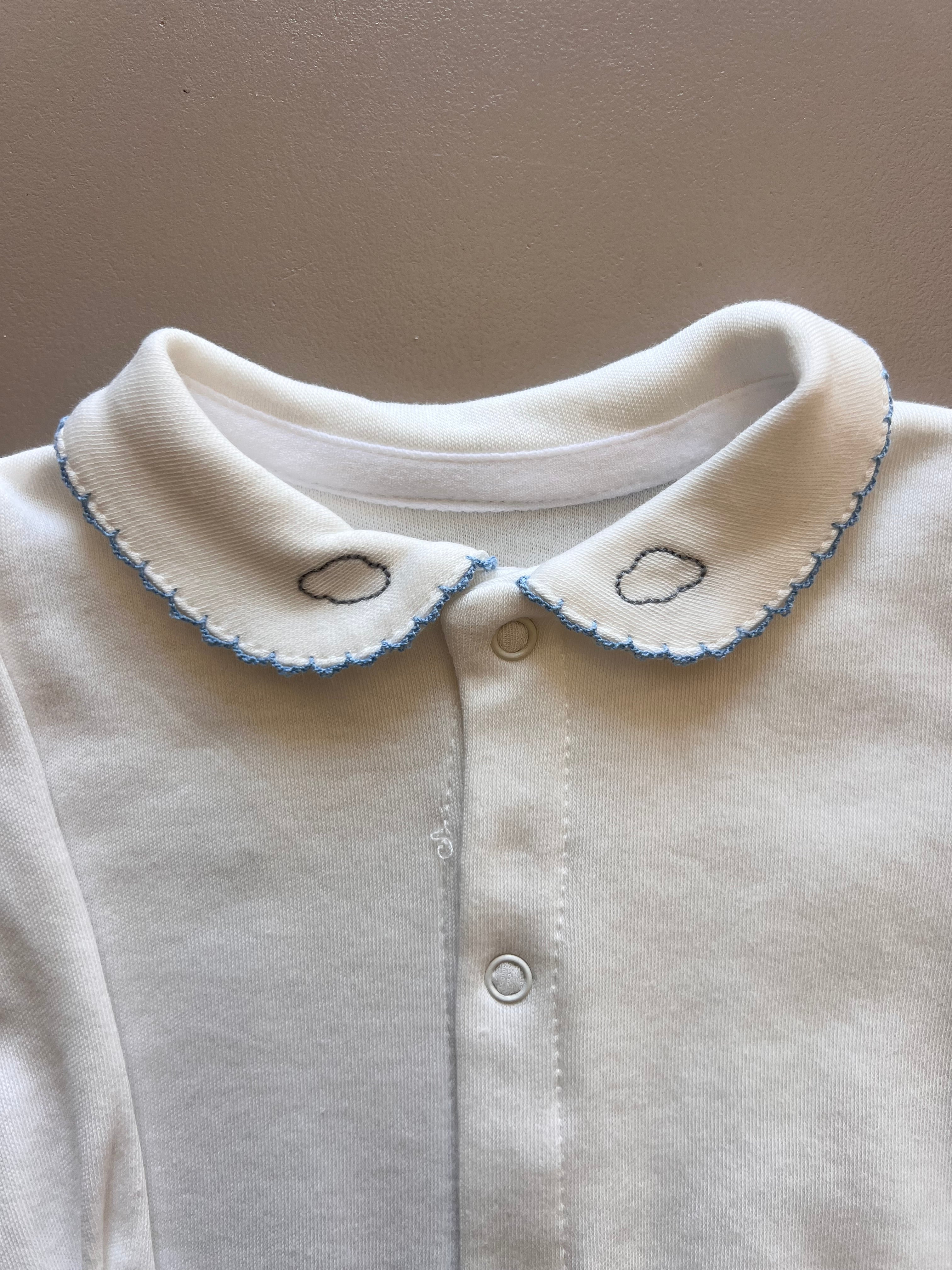 Off-White Long Sleeve & Blue Collar Footed Overall