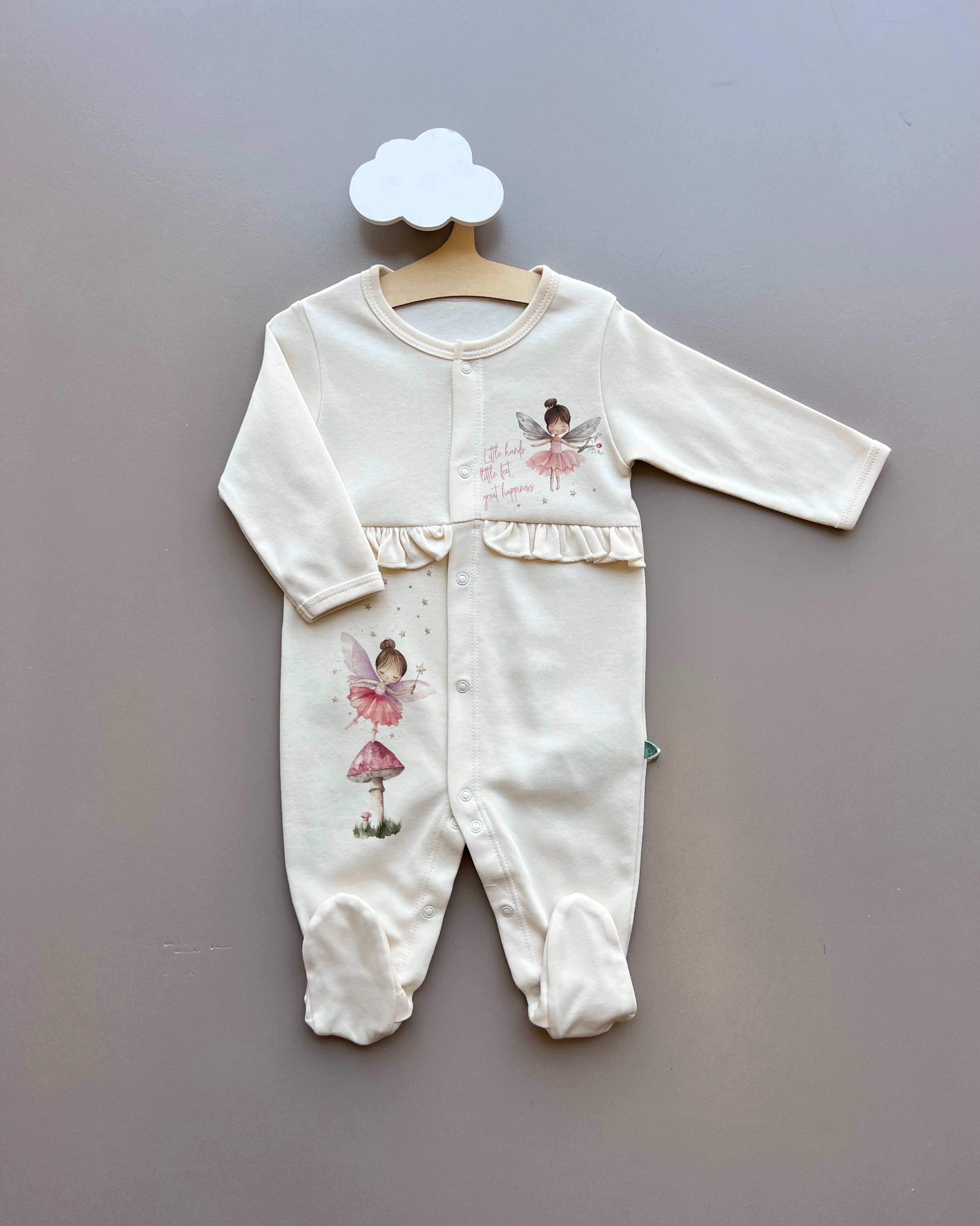 Beige & Pink GOTS™ Certified Organic Cotton Fly Overall