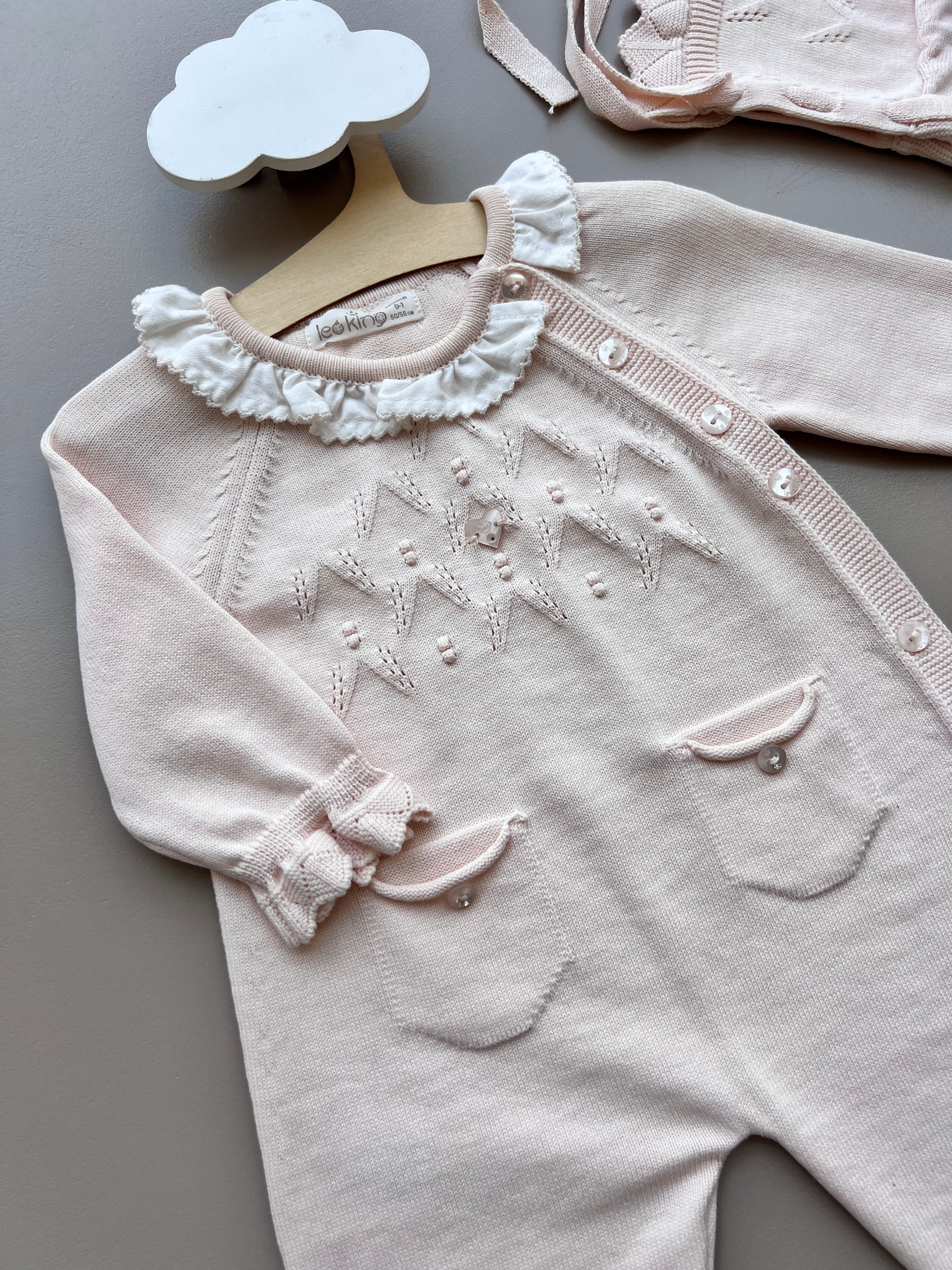 Salmon ruffles Organic Cotton 2 Pcs Overall With Hat