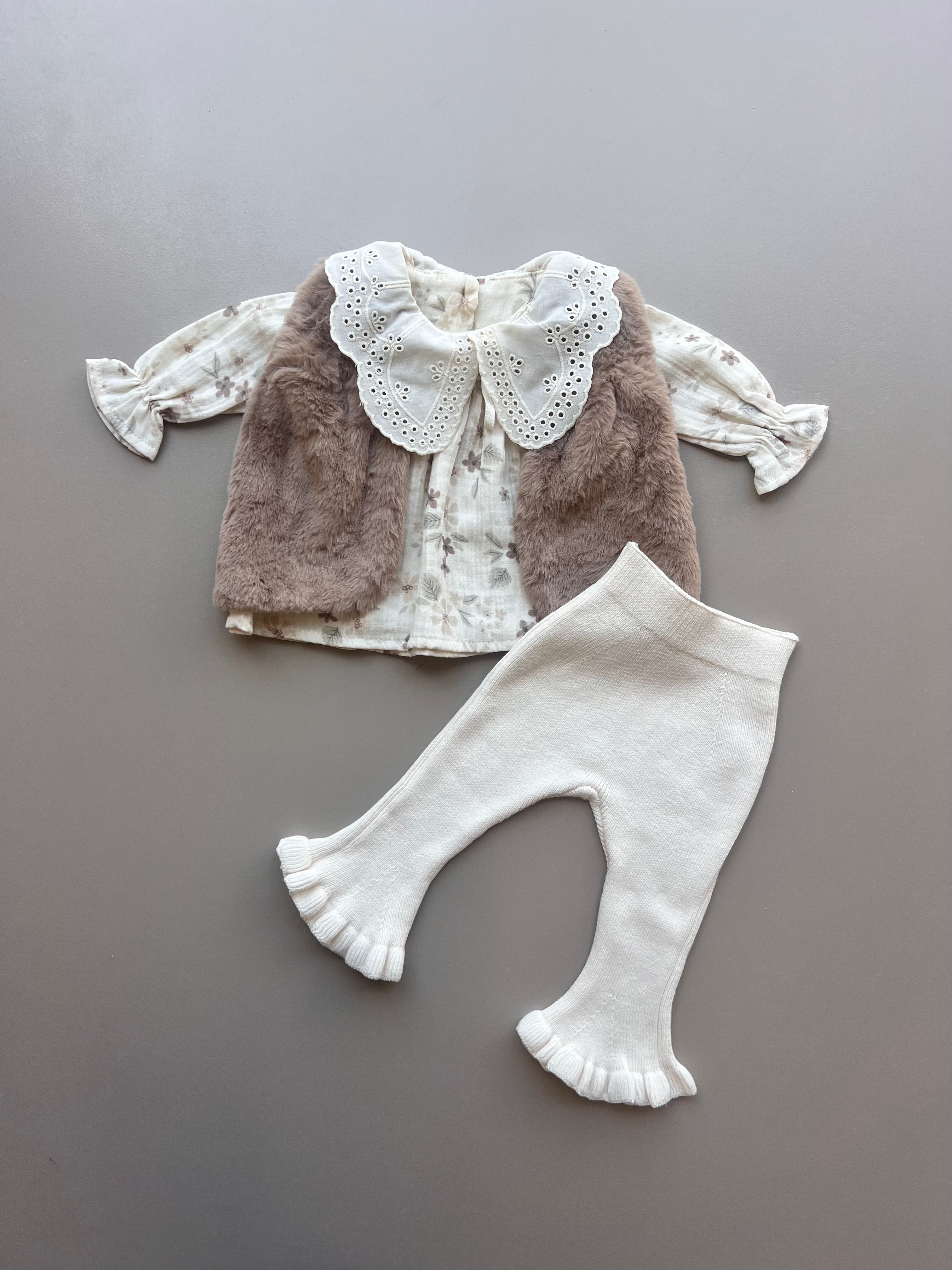 Flowers Fur Vest 3 Pcs Set