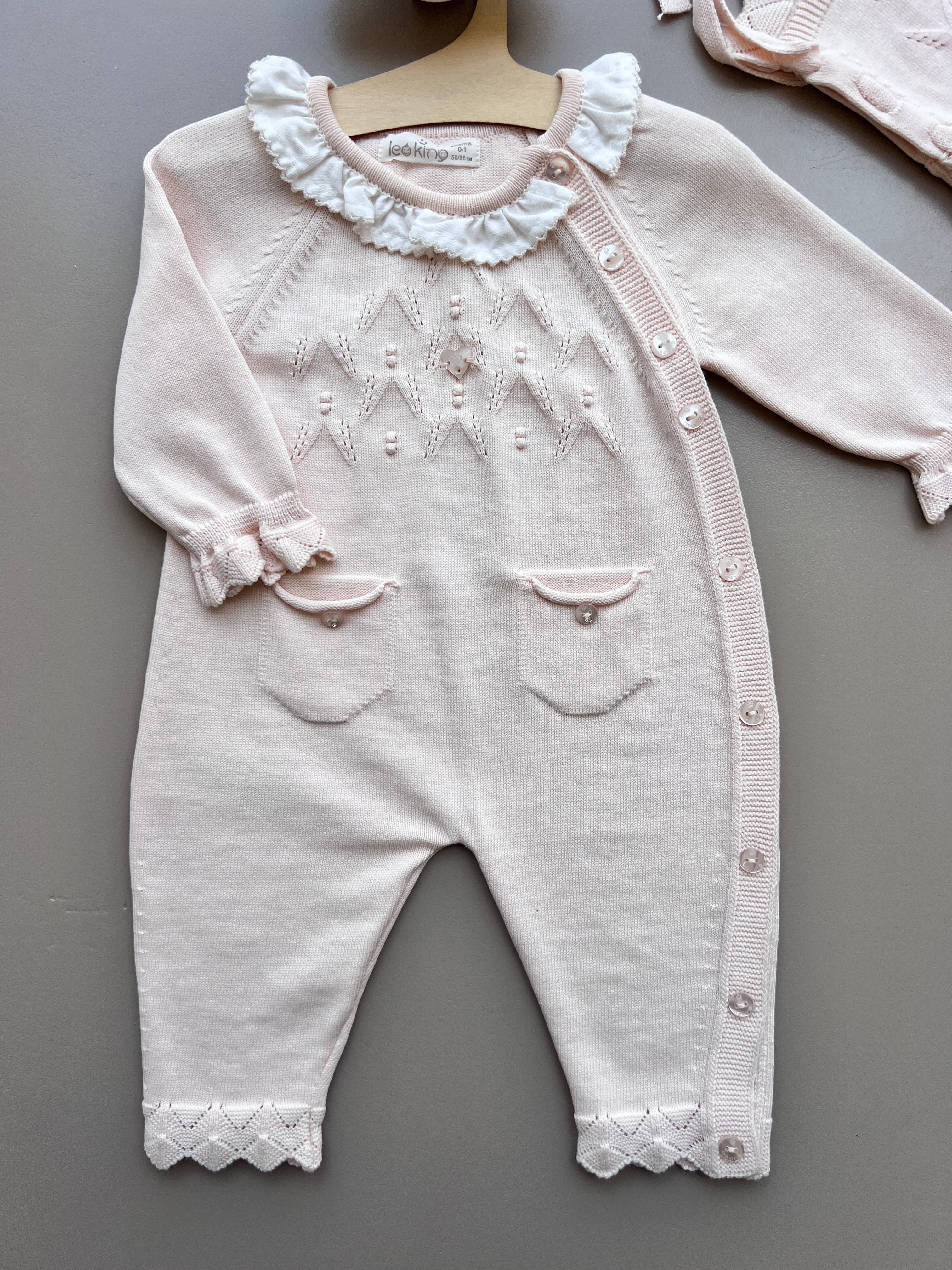 Salmon ruffles Organic Cotton 2 Pcs Overall With Hat