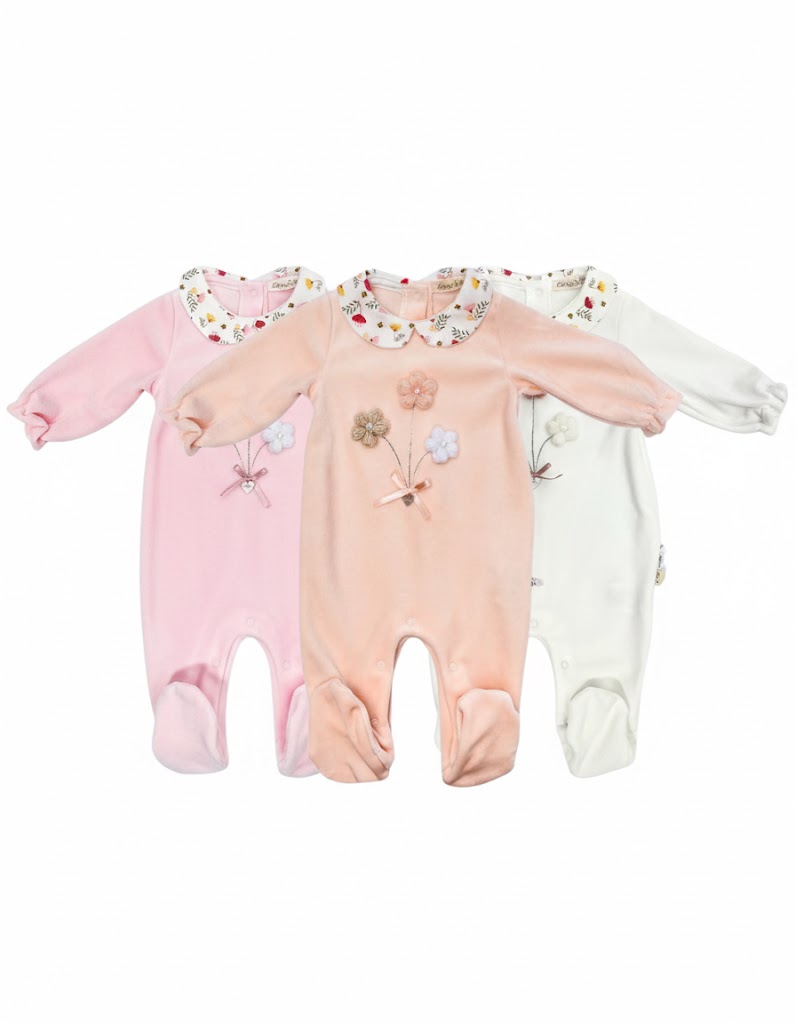 Flower Velvet Footed Overall