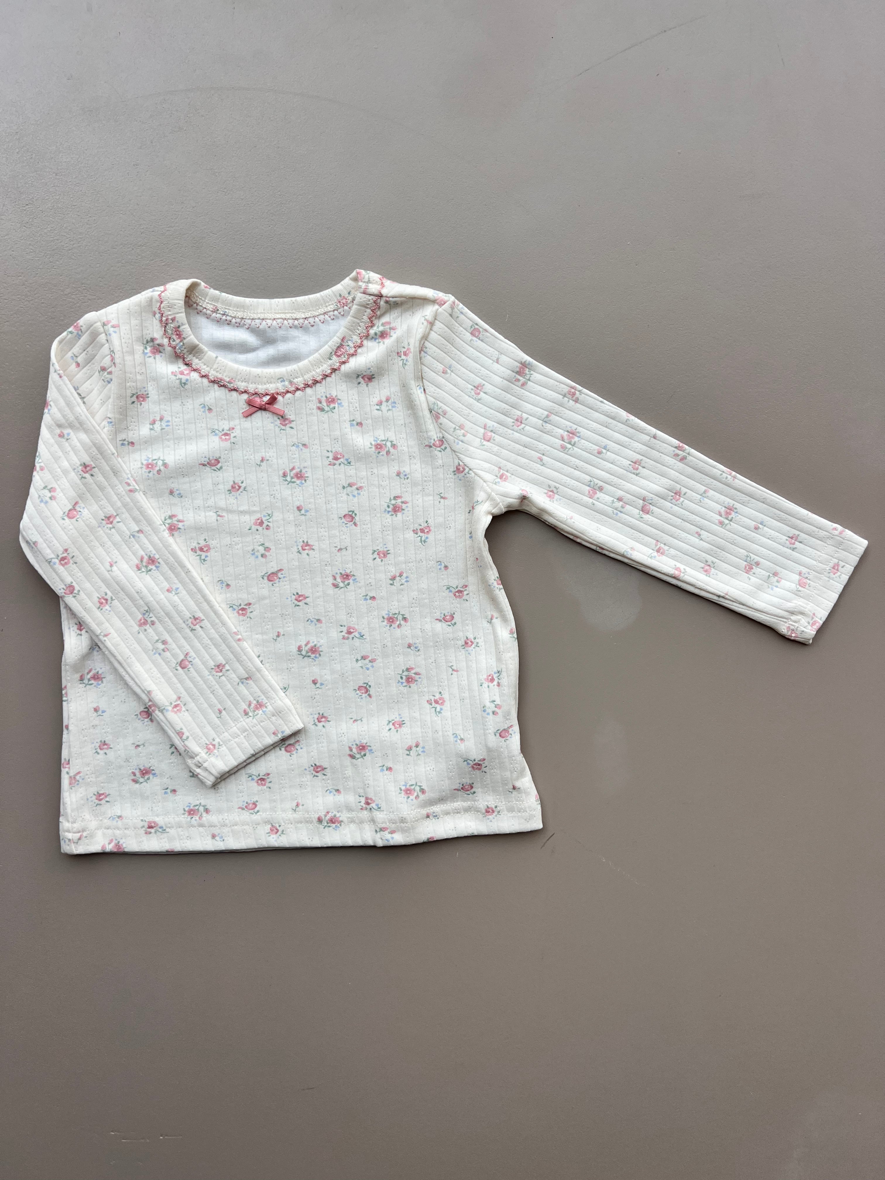 Beige And Pink Flowers Pyjama 2 Pcs Set