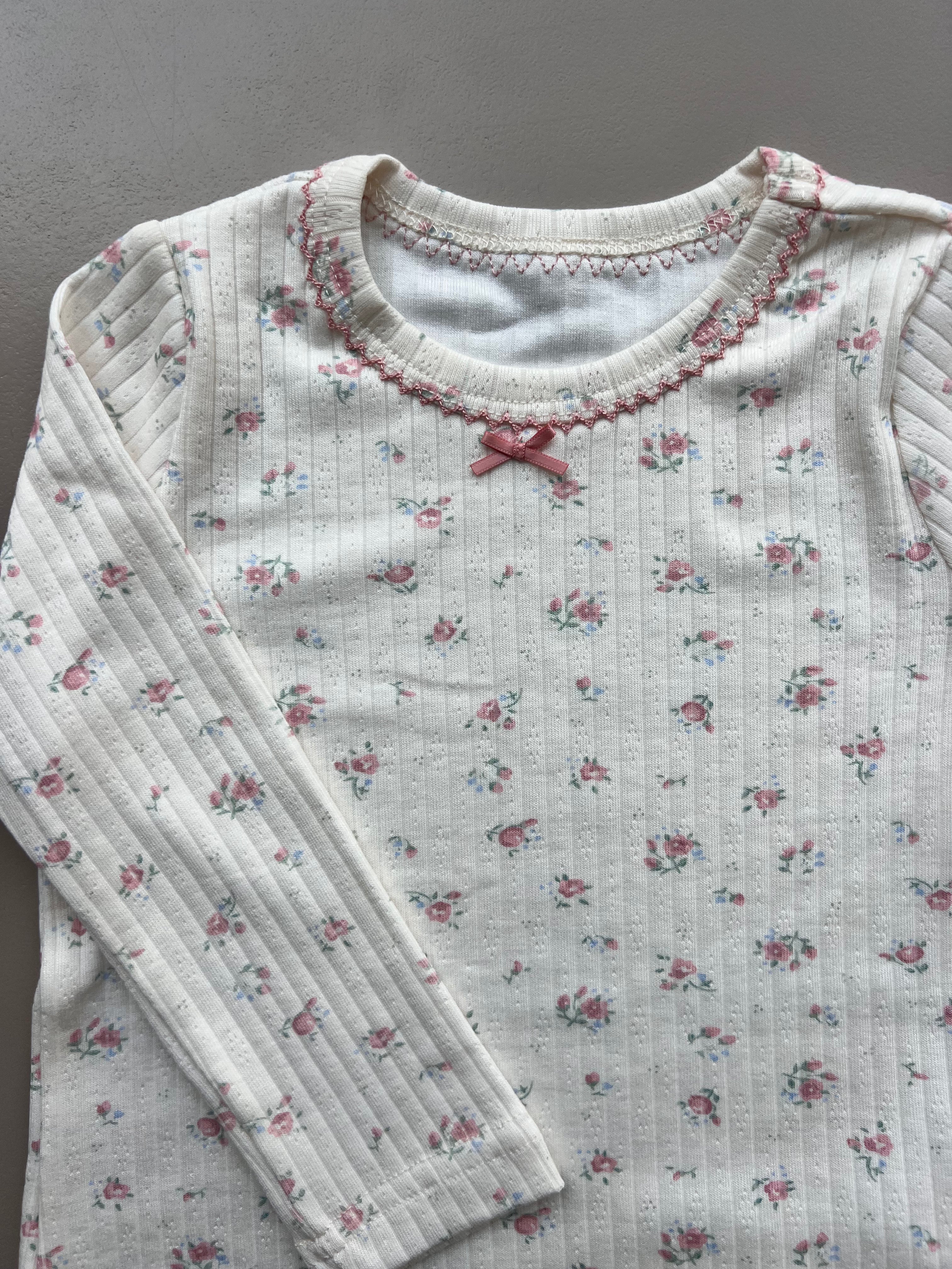 Beige And Pink Flowers Pyjama 2 Pcs Set