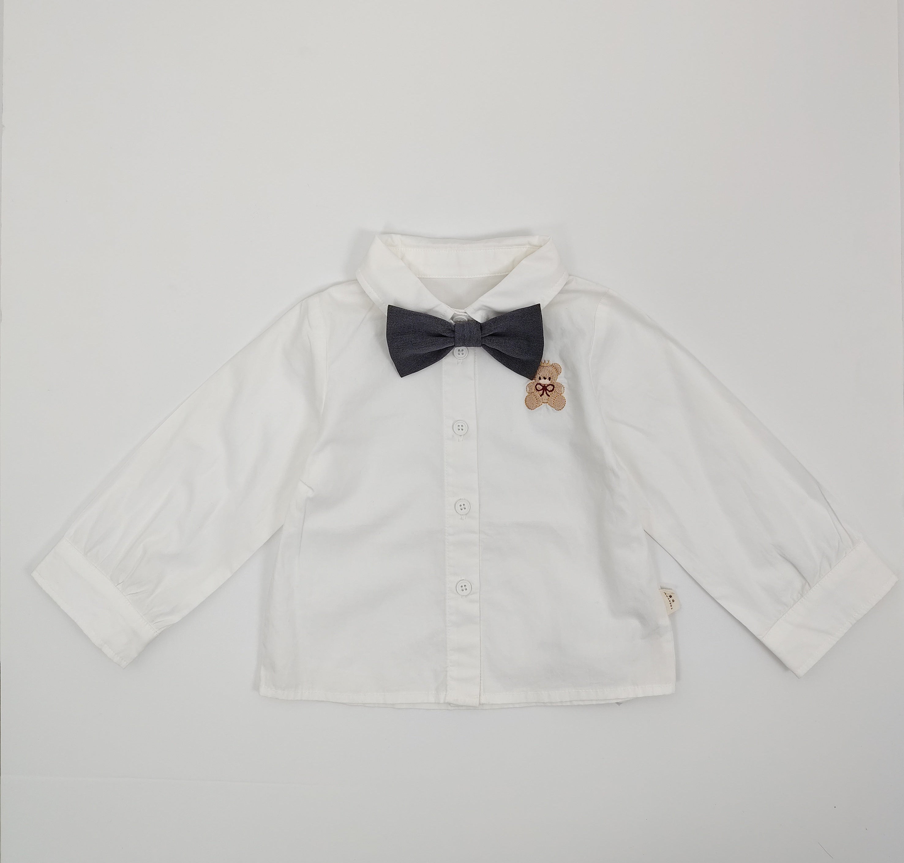 White Teddy Bear Shirt with Gray Noeud Papillon