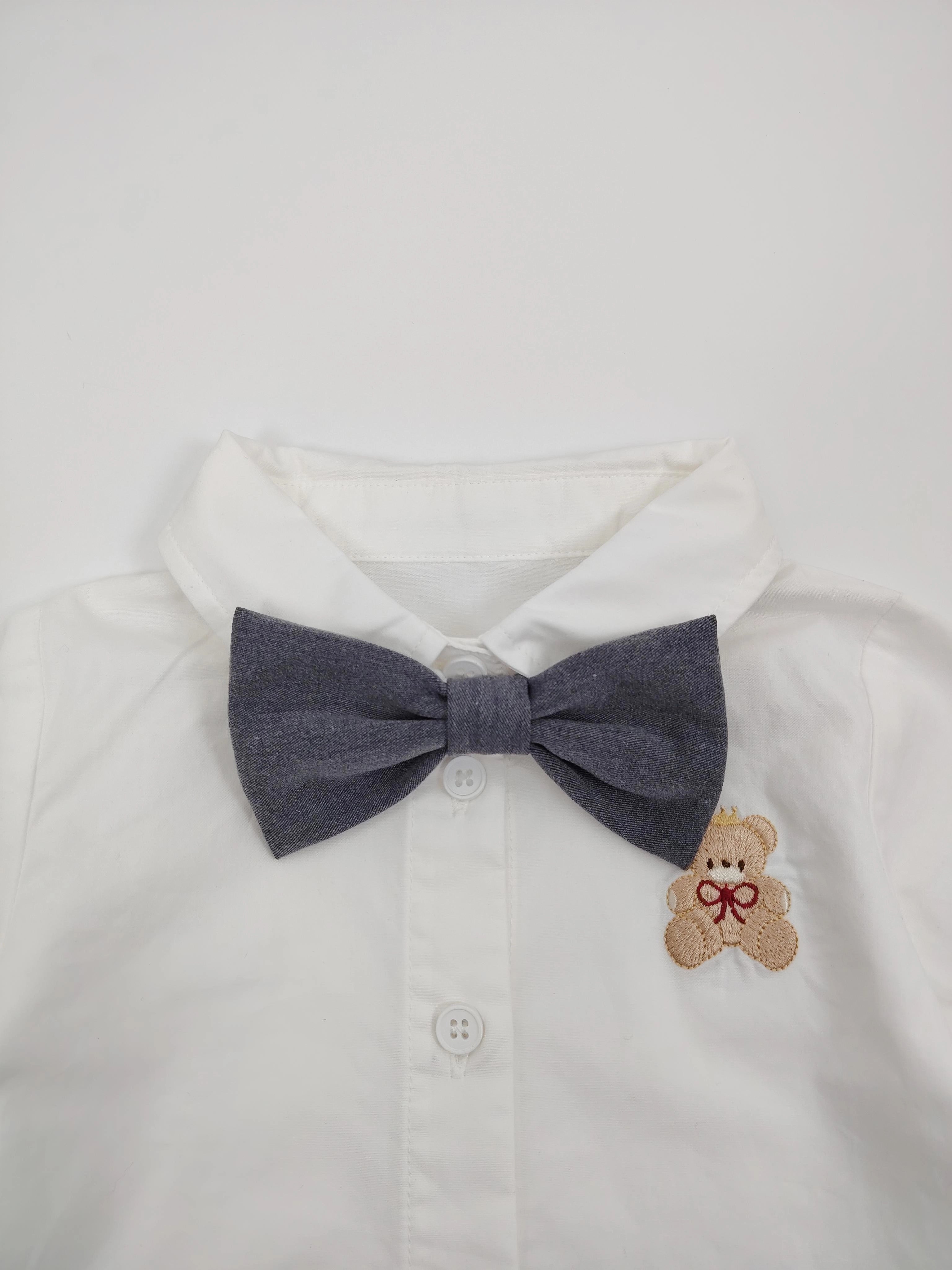 White Teddy Bear Shirt with Gray Noeud Papillon