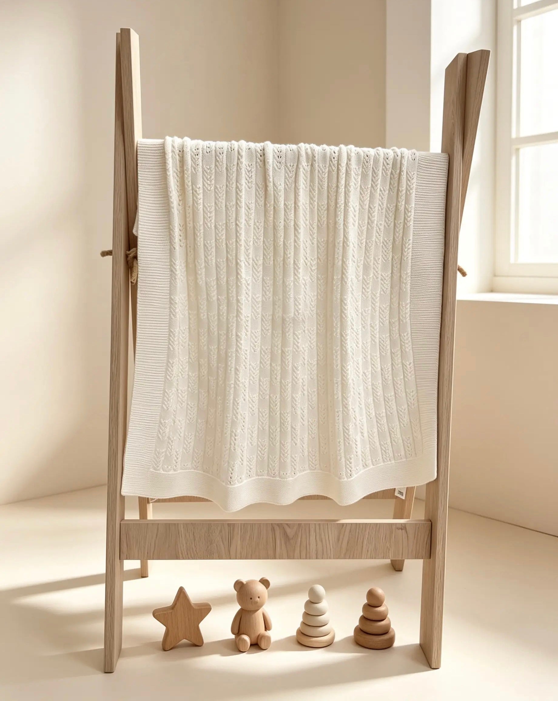 100% Off-White Knitted Cotton Blanket