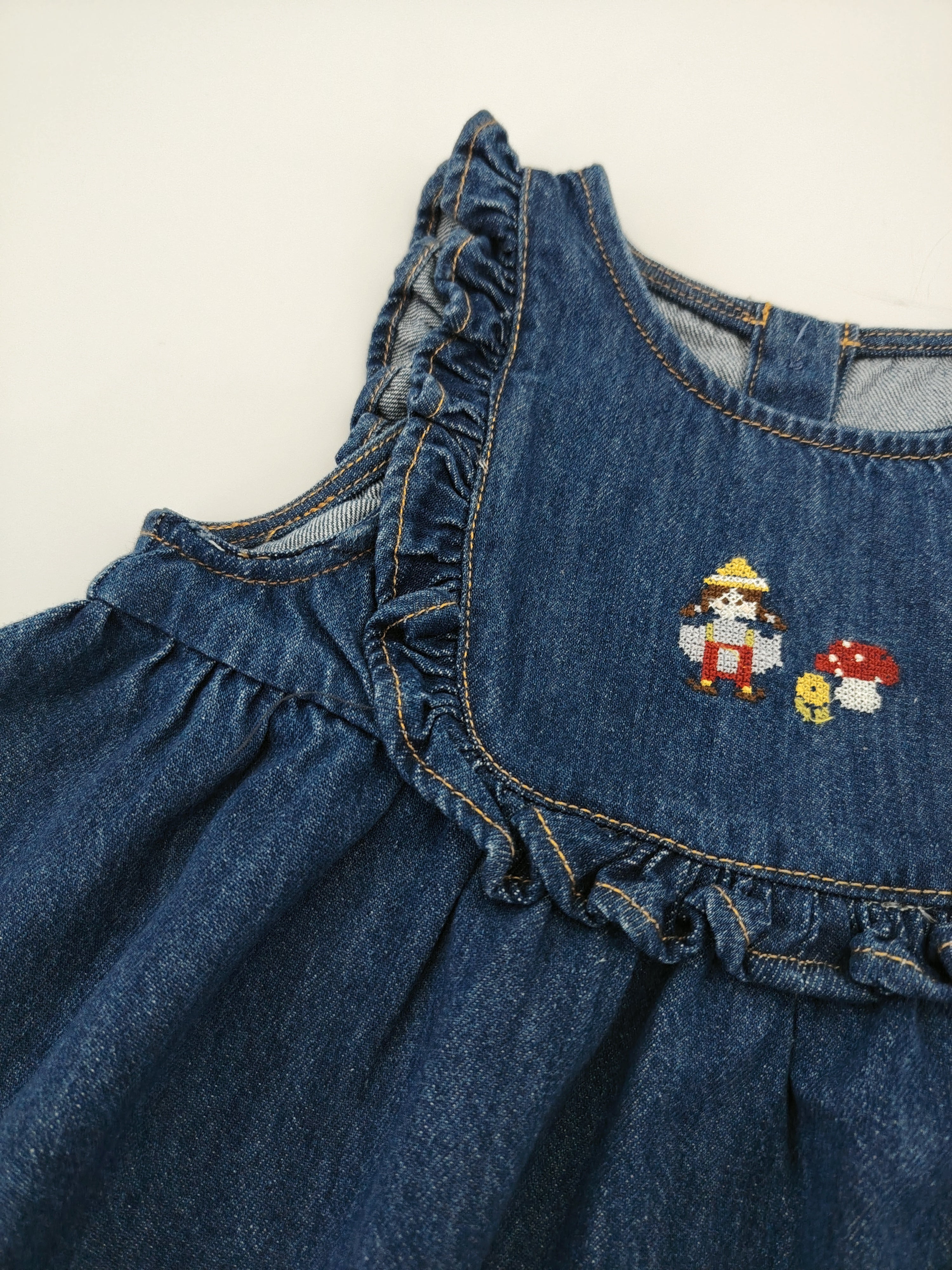 Little Mushroom Girl Blue Denim Dress