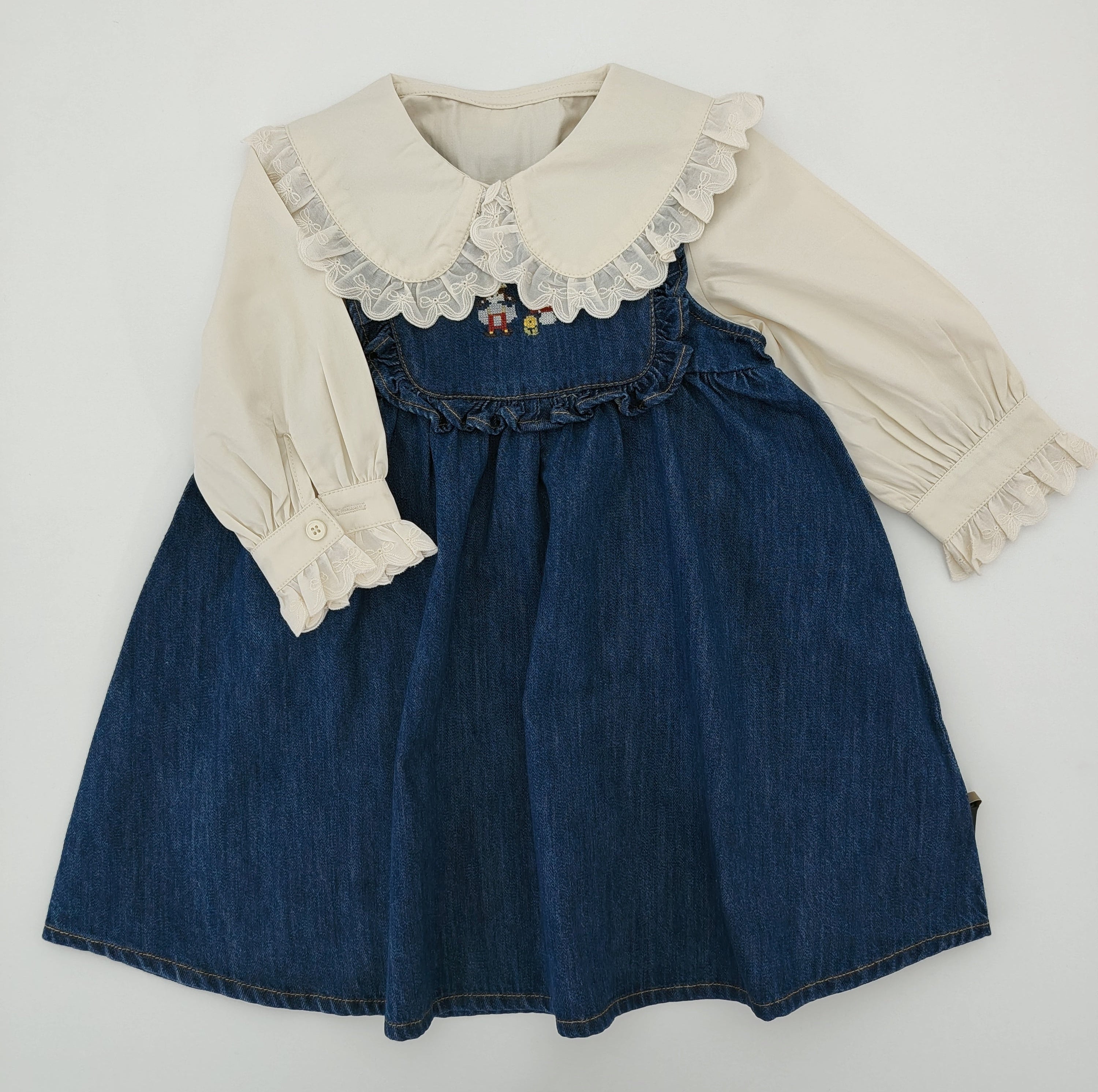 Little Mushroom Girl Blue Denim Dress