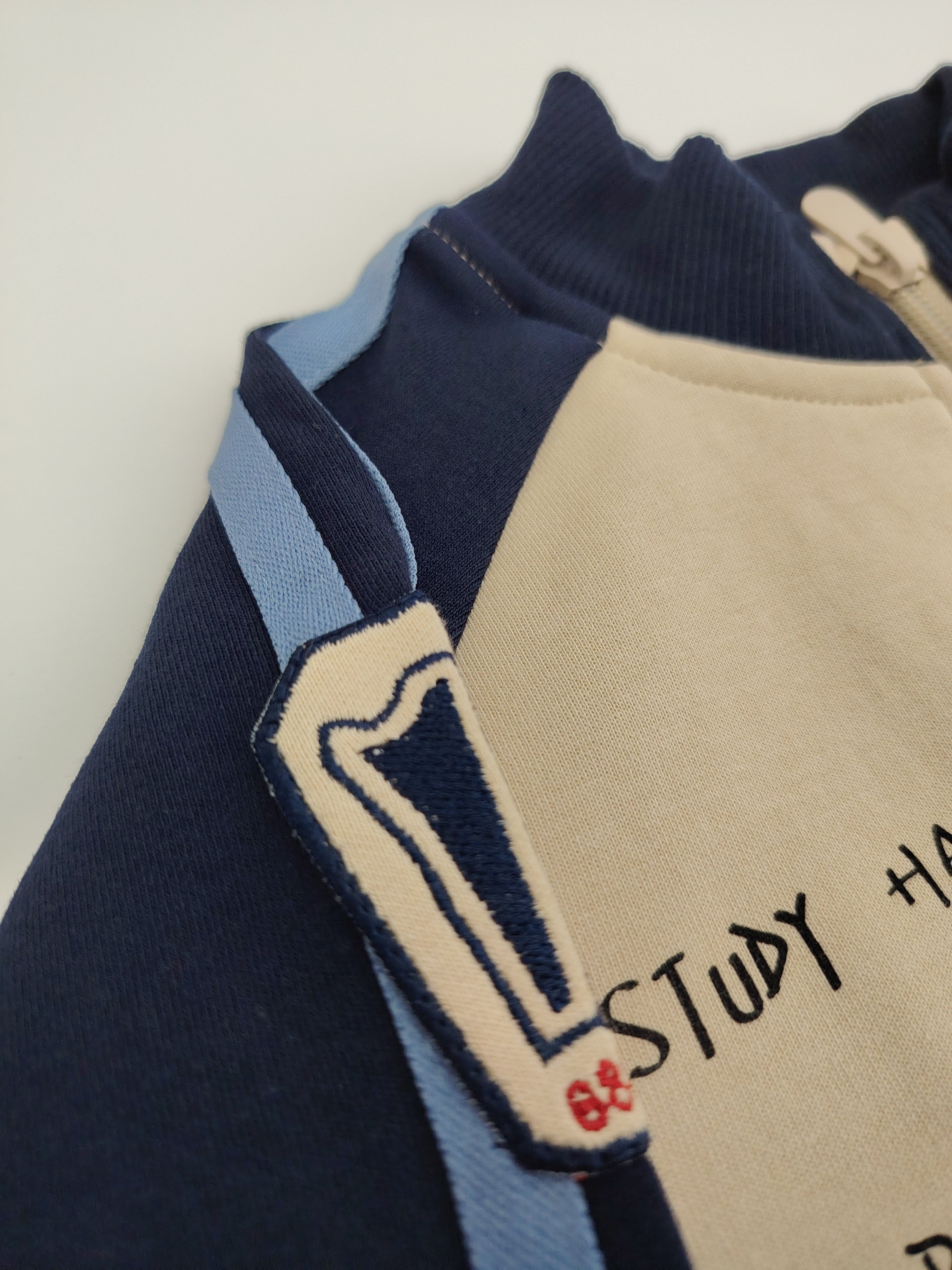 Beige & Blue Oversized Jacket