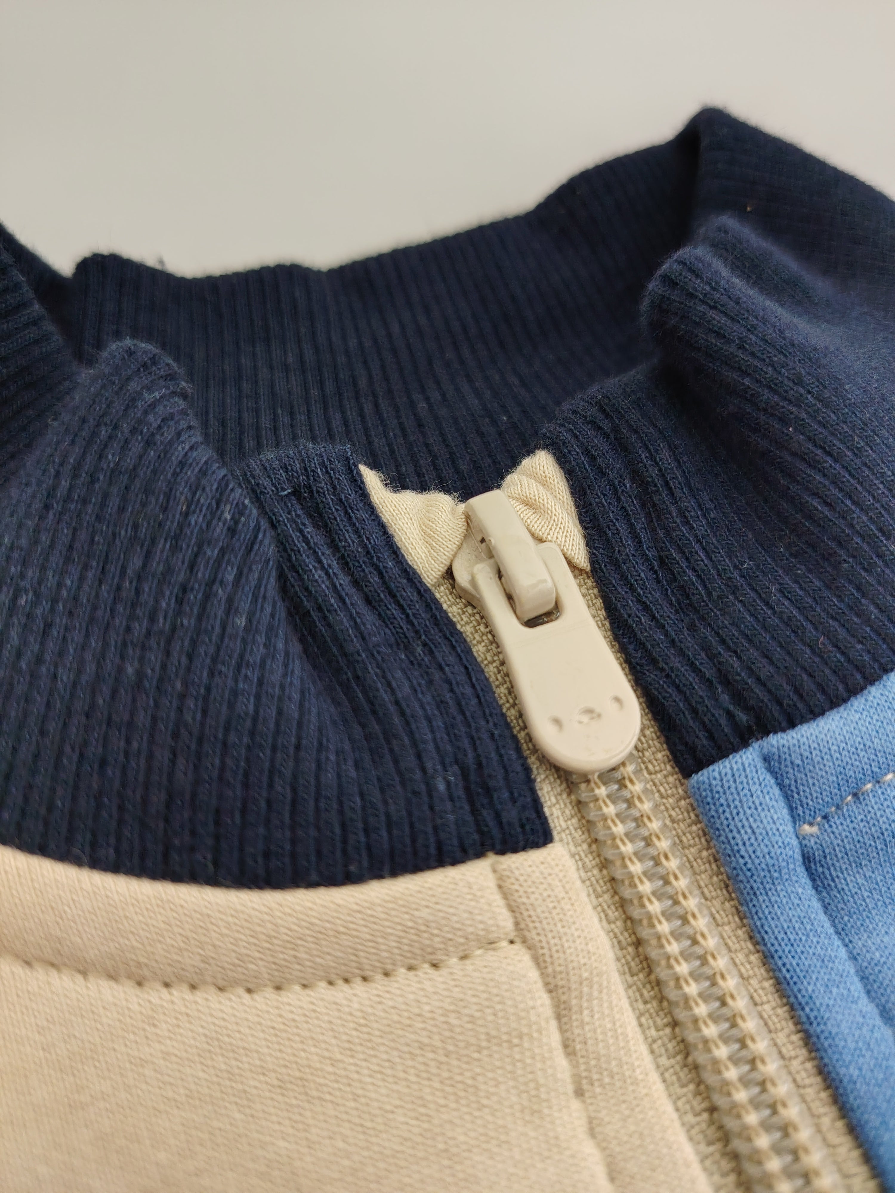 Beige & Blue Oversized Jacket