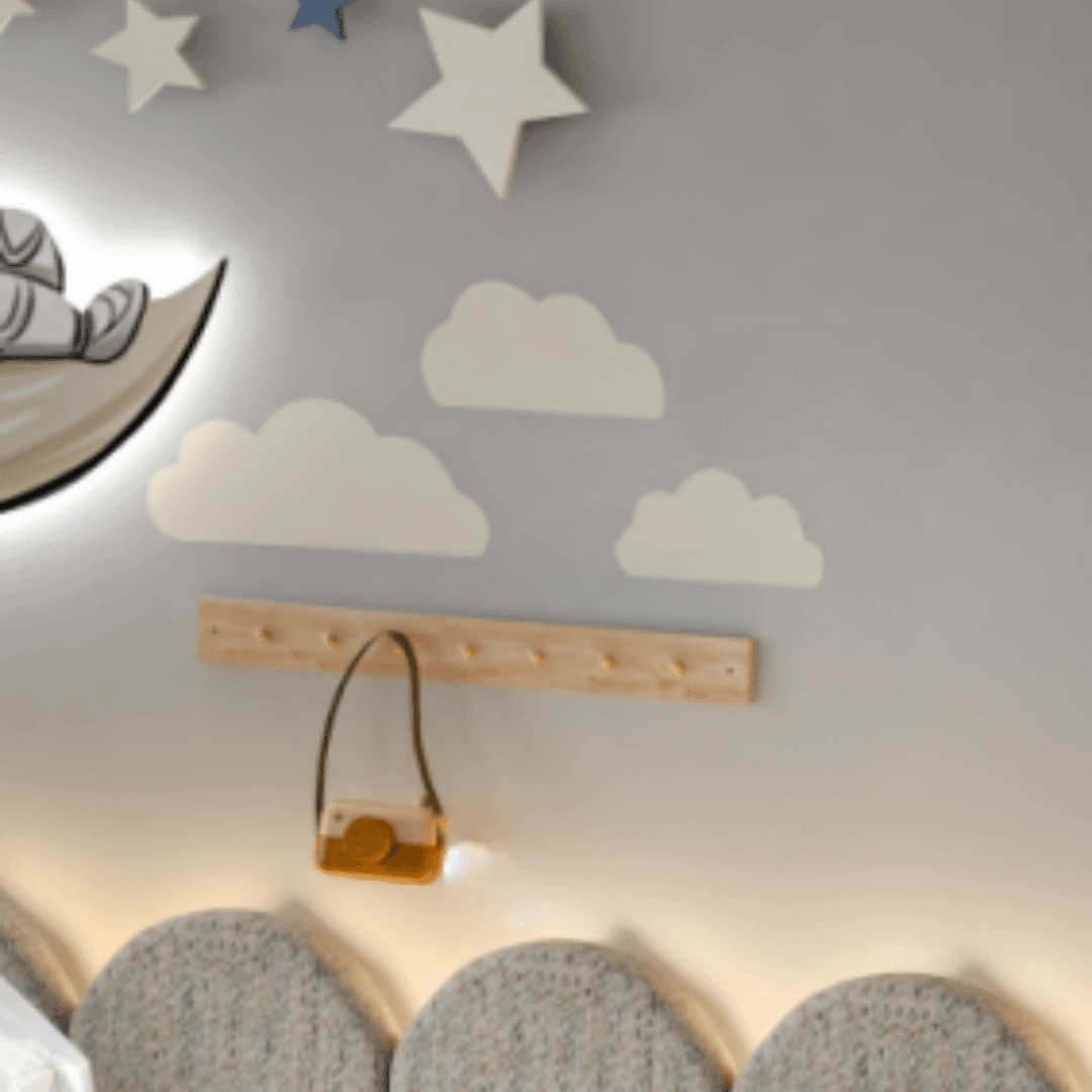 Wooden Hanger with Decorative Cloud Stickers - La Farandole Paris