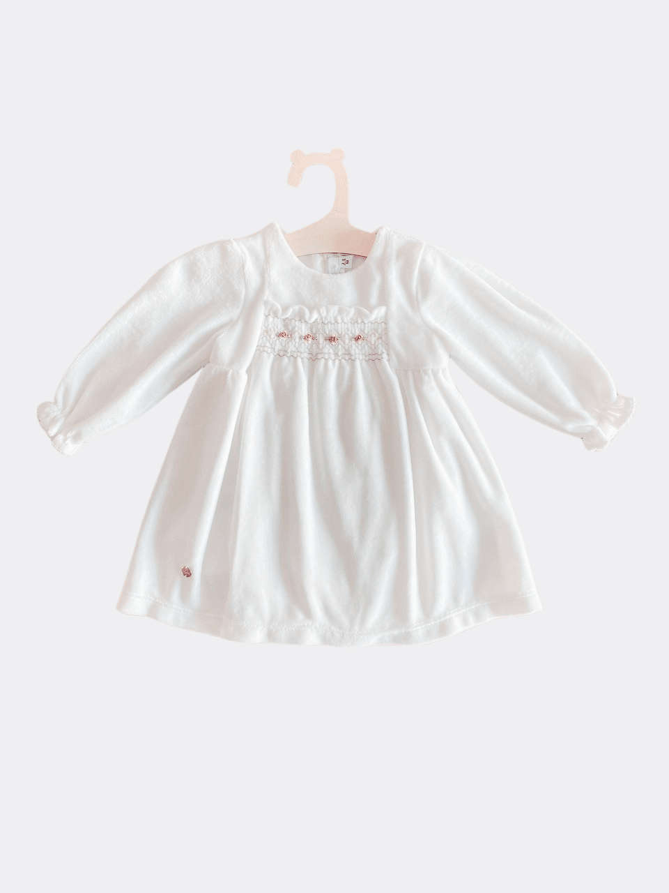 White Velvet Embroidered Dress - La Farandole Paris