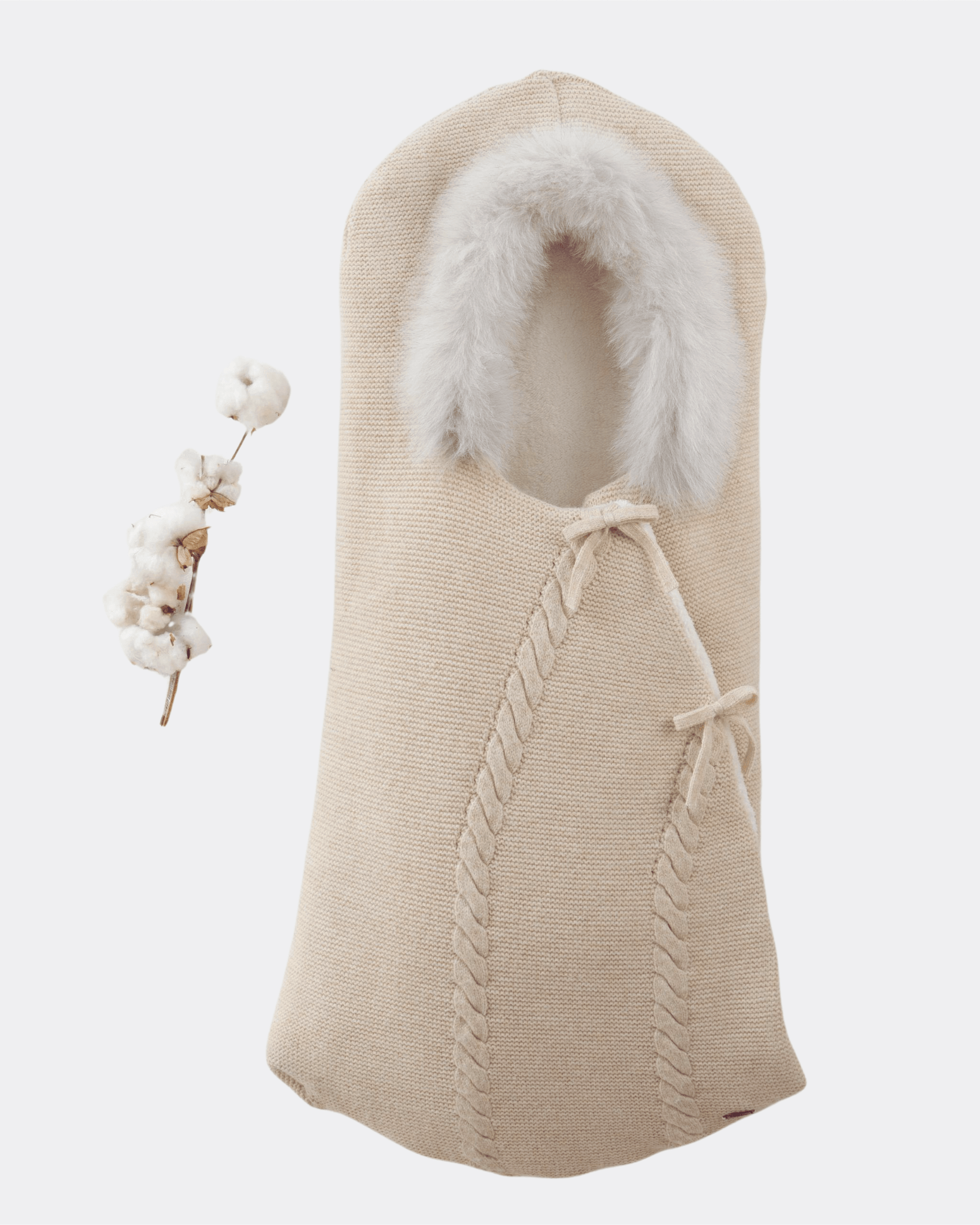 Beige Thick Wool Cache-Bebe Fur Inside - La Farandole Paris