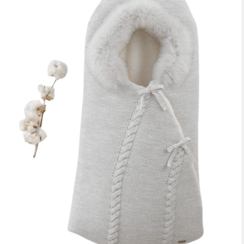 Grey Thick Wool Cache-Bebe Fur Inside - La Farandole Paris