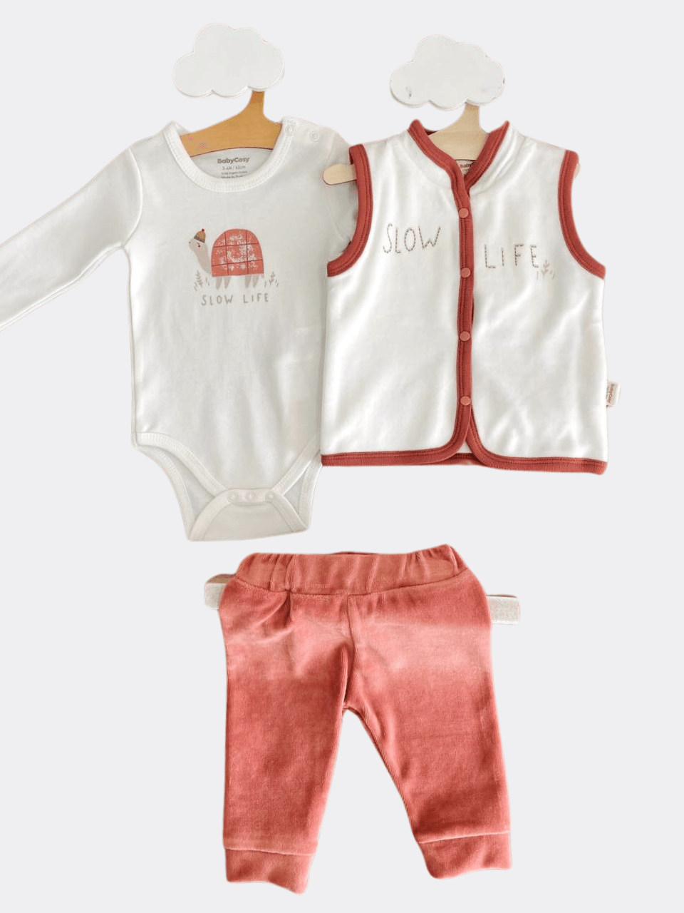 White And Brique Velvet Set 3 Pcs - La Farandole Paris
