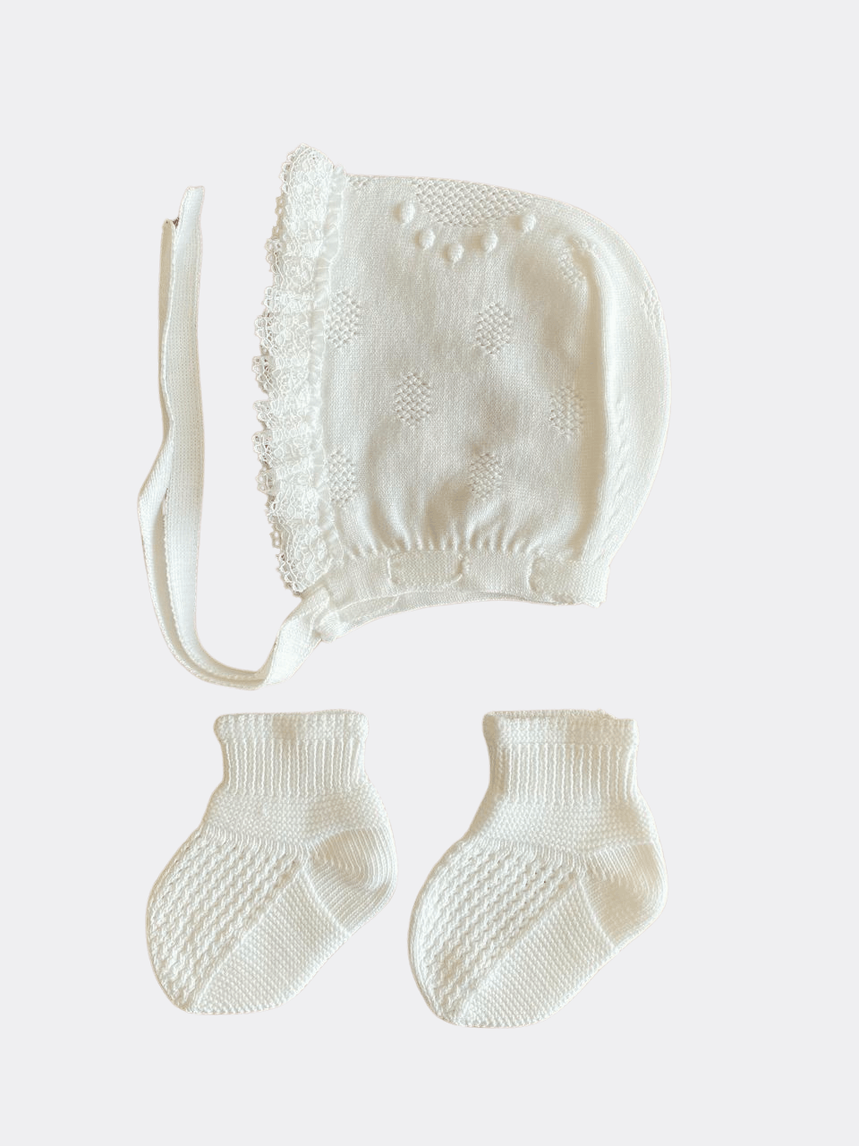 White Organic Cotton Hat And Socks for baby girl - La Farandole Paris