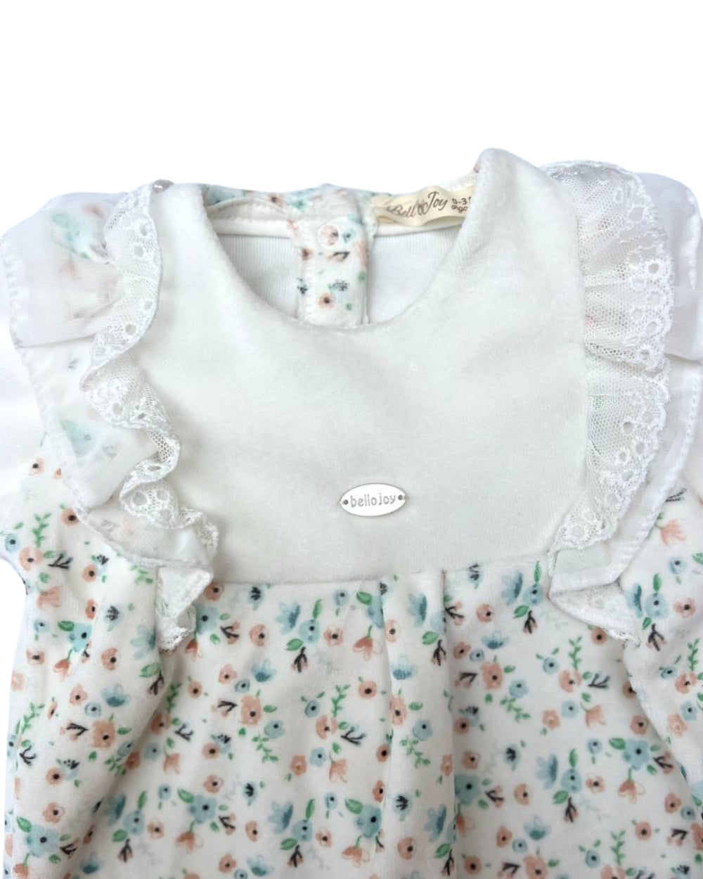 White & Flower Velvet Footed Overall