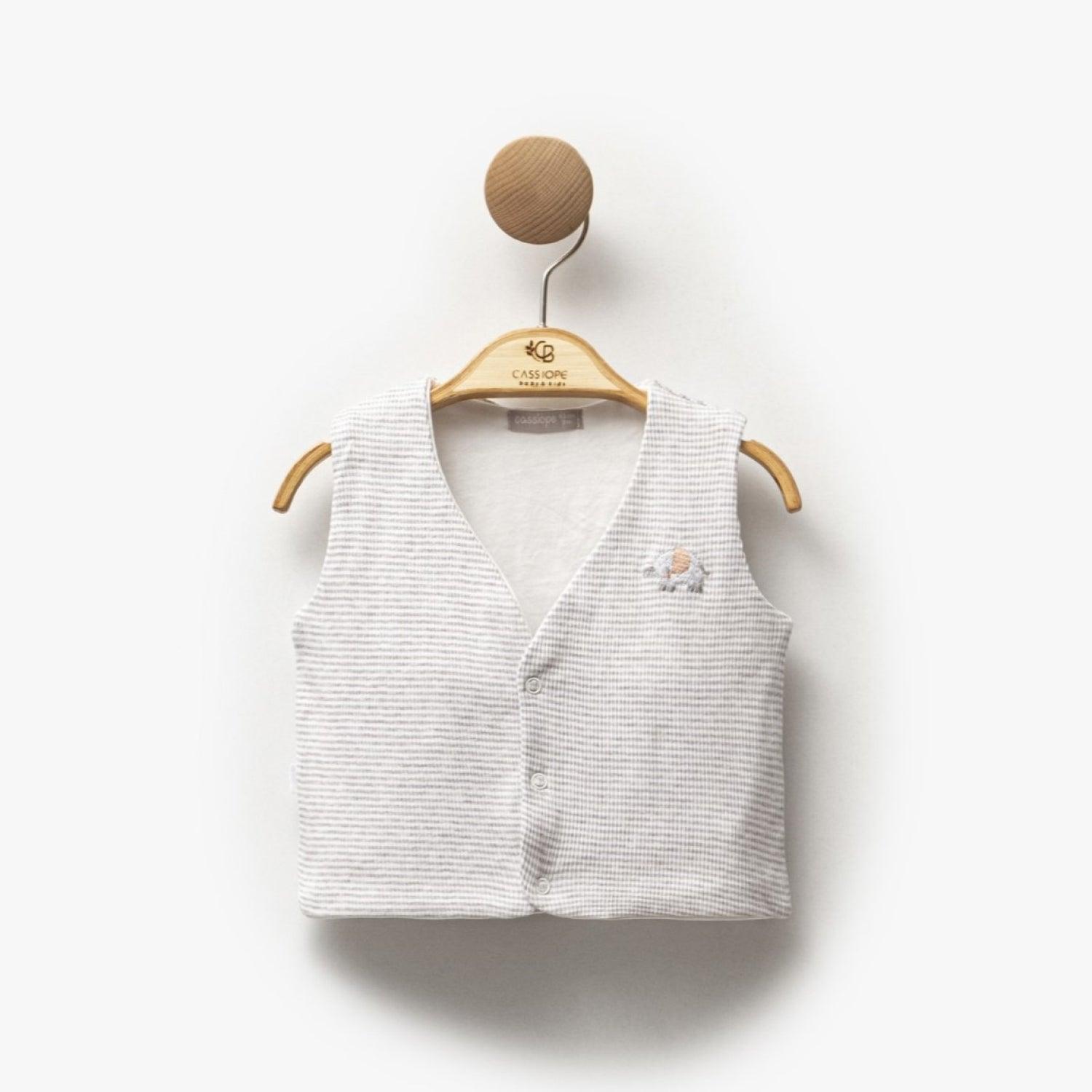 Grey Stripped Thick Cotton Padded Turtle Vest - La Farandole Paris