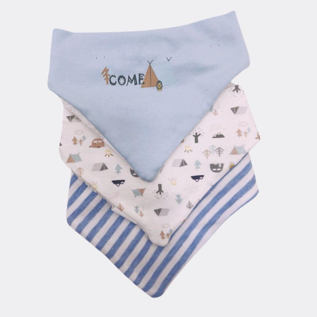 Blue And White Set Of 3 Pieces Cotton Bib - La Farandole Paris