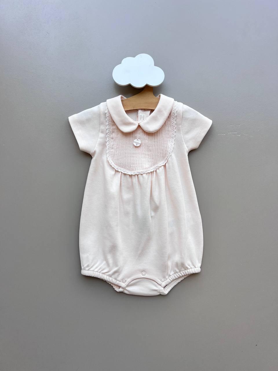 Light Salmon Organic Cotton Summer Romper - La Farandole Paris