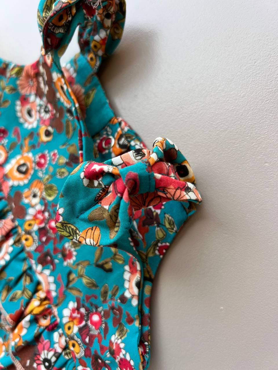 Turquoise Summer Flowers GOTS™ Certified Organic Cotton 2 Pcs Set - La Farandole Paris