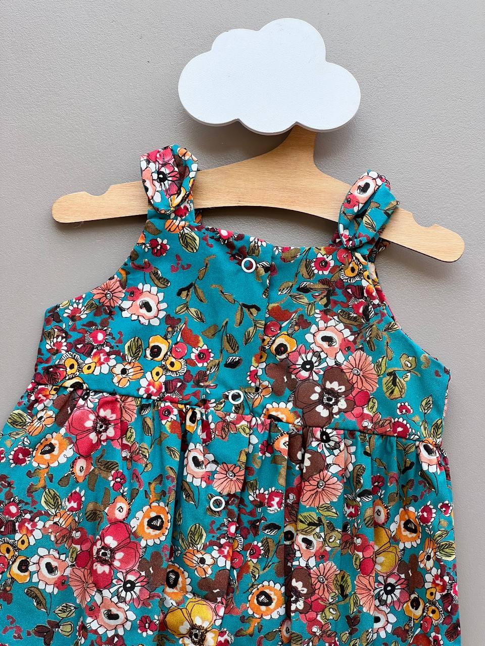 Turquoise Summer Flowers GOTS™ Certified Organic Cotton 2 Pcs Set - La Farandole Paris