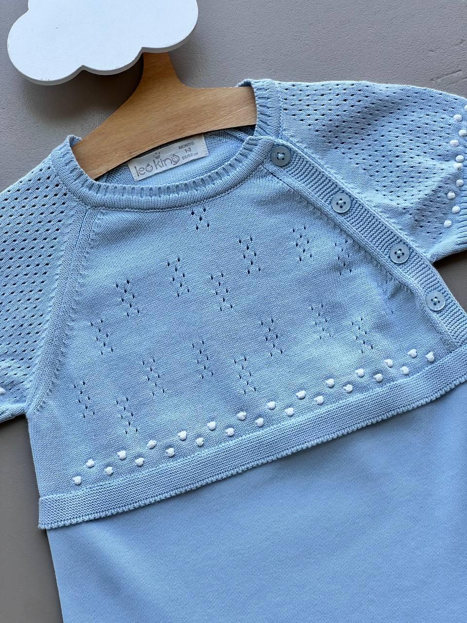 Blue Organic Cotton Summer Romper - La Farandole Paris