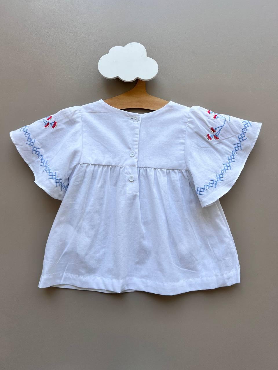 White & Blue Embroidered T-Shirt - La Farandole Paris