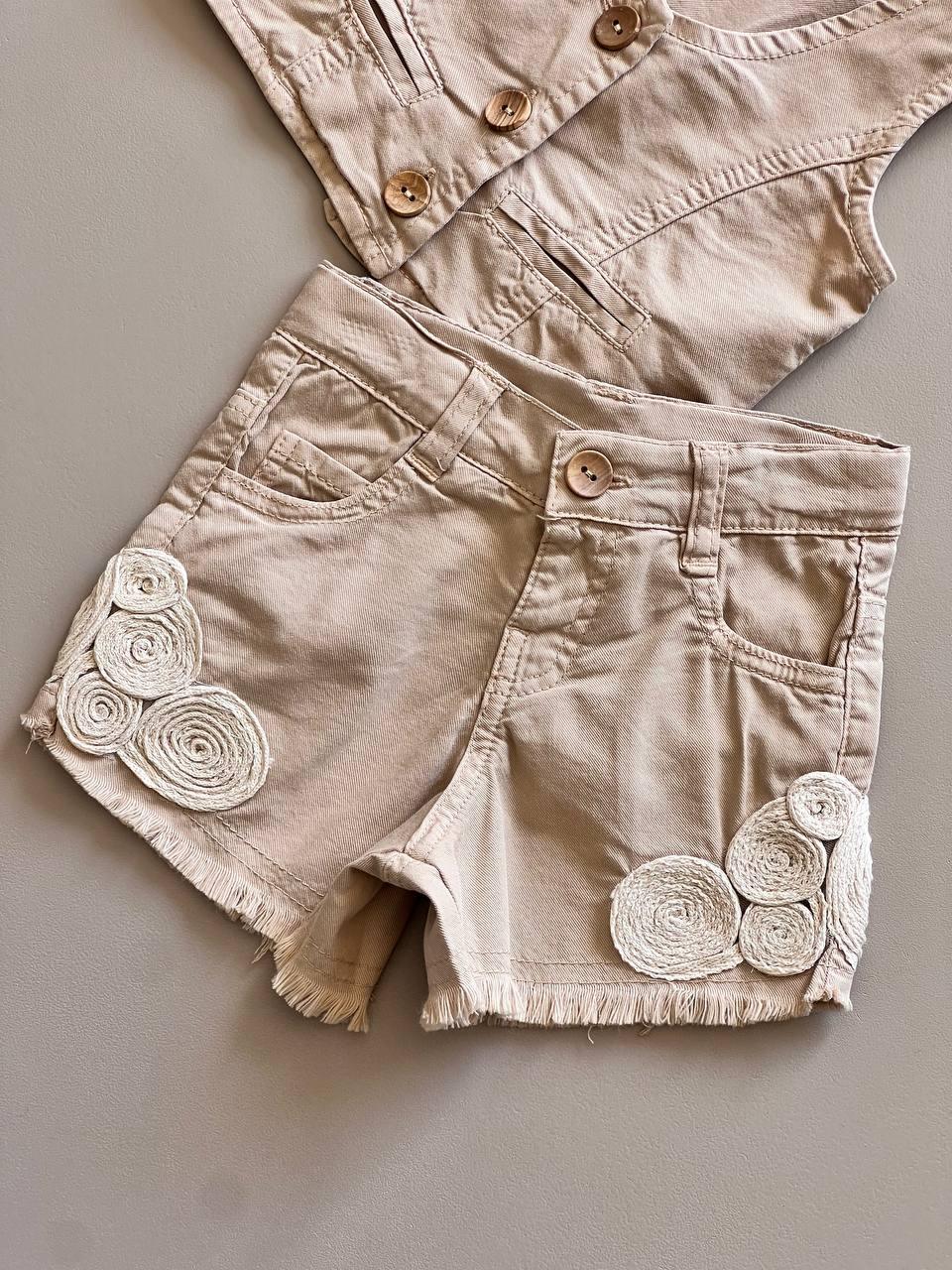 Beige Summer 2 Pcs Denim Set - La Farandole Paris