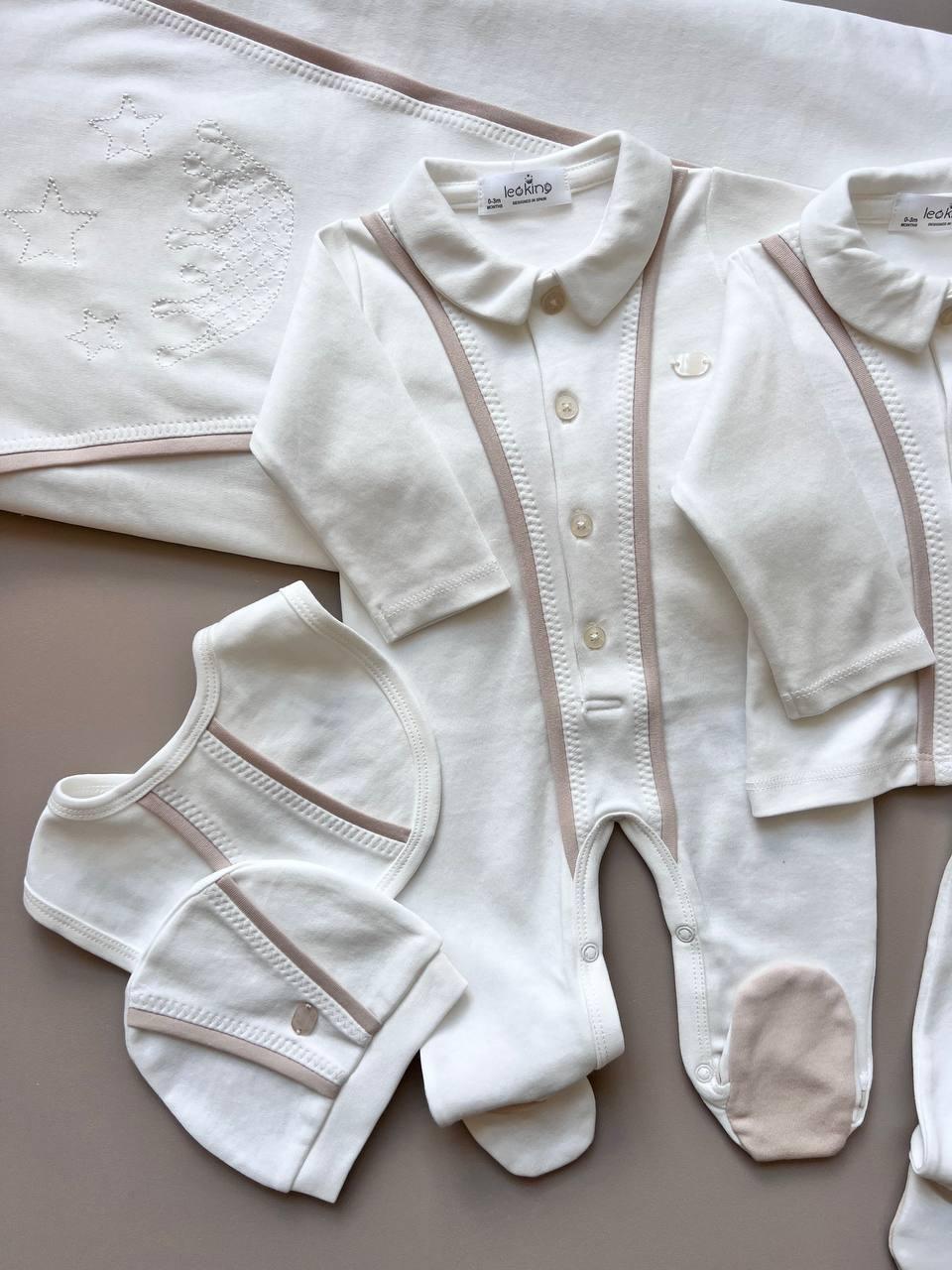 White and Beige Polo Organic Cotton Hospital Set 9 pcs - La Farandole Paris