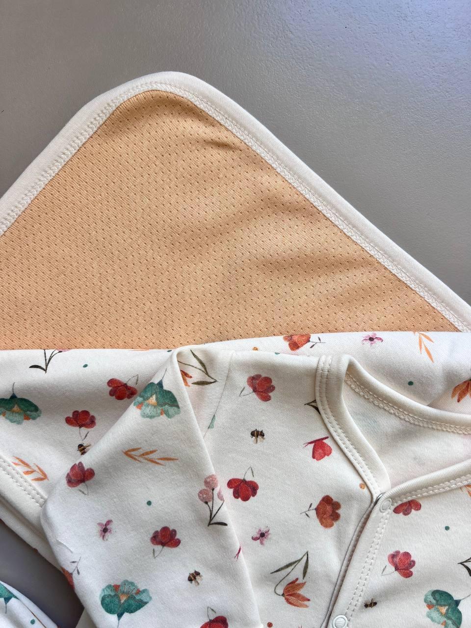 Flowers Beige & Orange GOTS™ Certified Organic Cotton 10 Pcs Hospital Set - La Farandole Paris