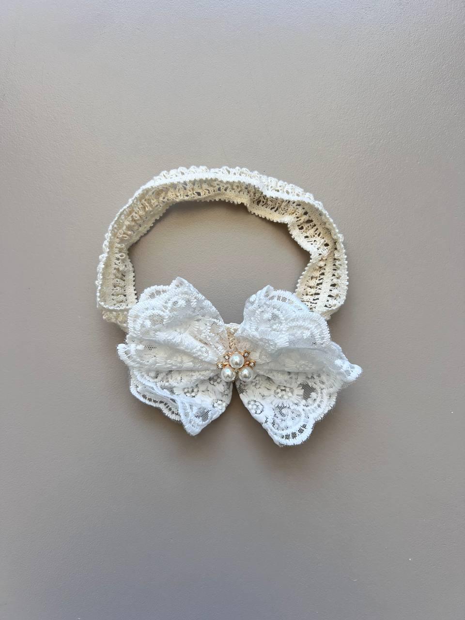 Butterfly Lace Hair Band With Pearls - La Farandole Paris