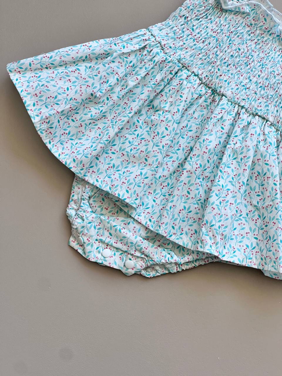 Blue Floral Romper With Hat 2 Pcs Set