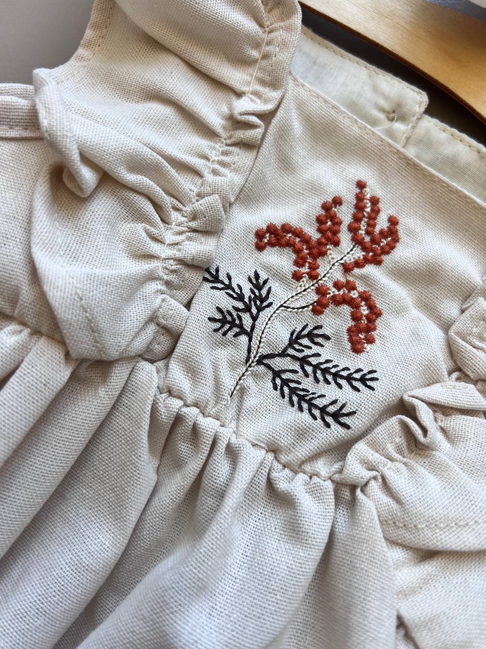 Beige Embroidered Cotton Romper