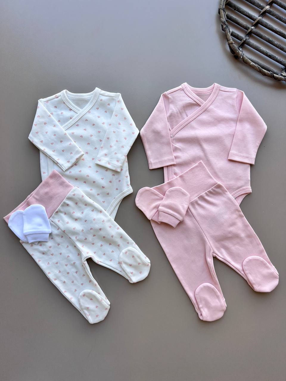Pink And White Organic Cotton Double Breasted Packs Of 3 Pcs
