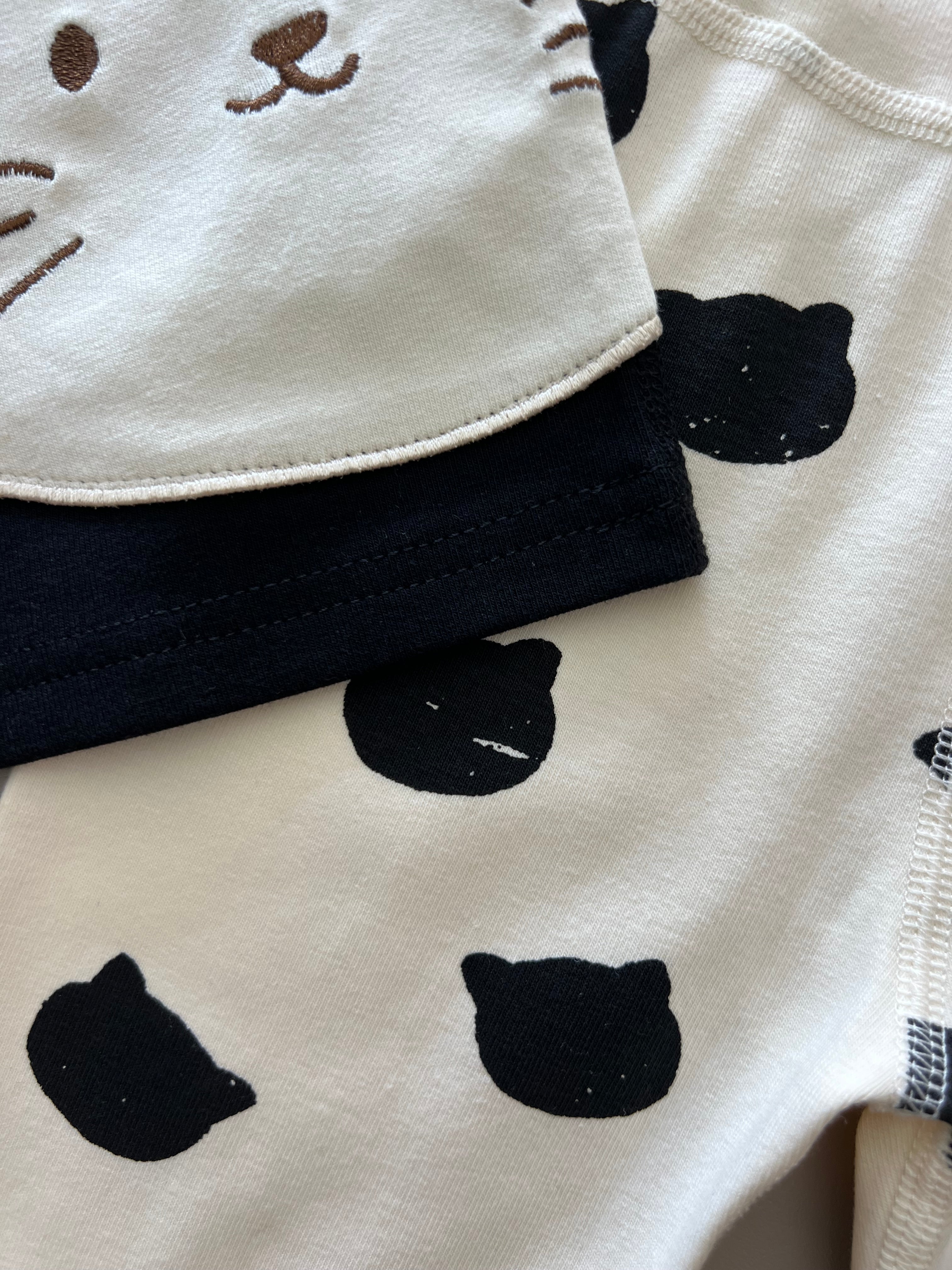 Black & Beige Cat Pyjama 2 Pcs Set
