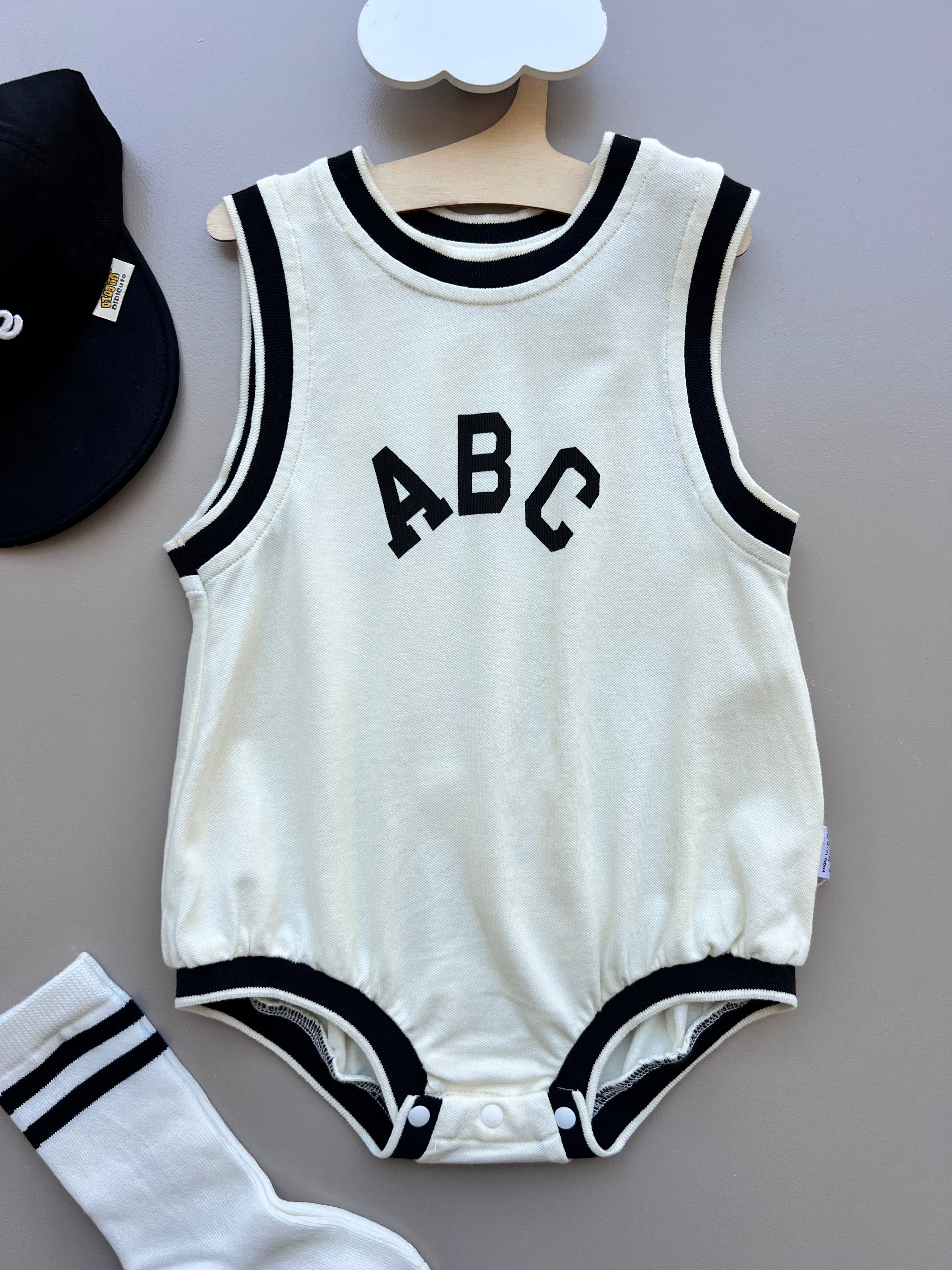 Yellow/Black ABC Romper, Hat and Socks 3pcs Set