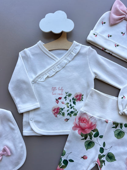 White & Pink GOTS™ Certified Organic Cotton Love Roses 5 Pcs Set