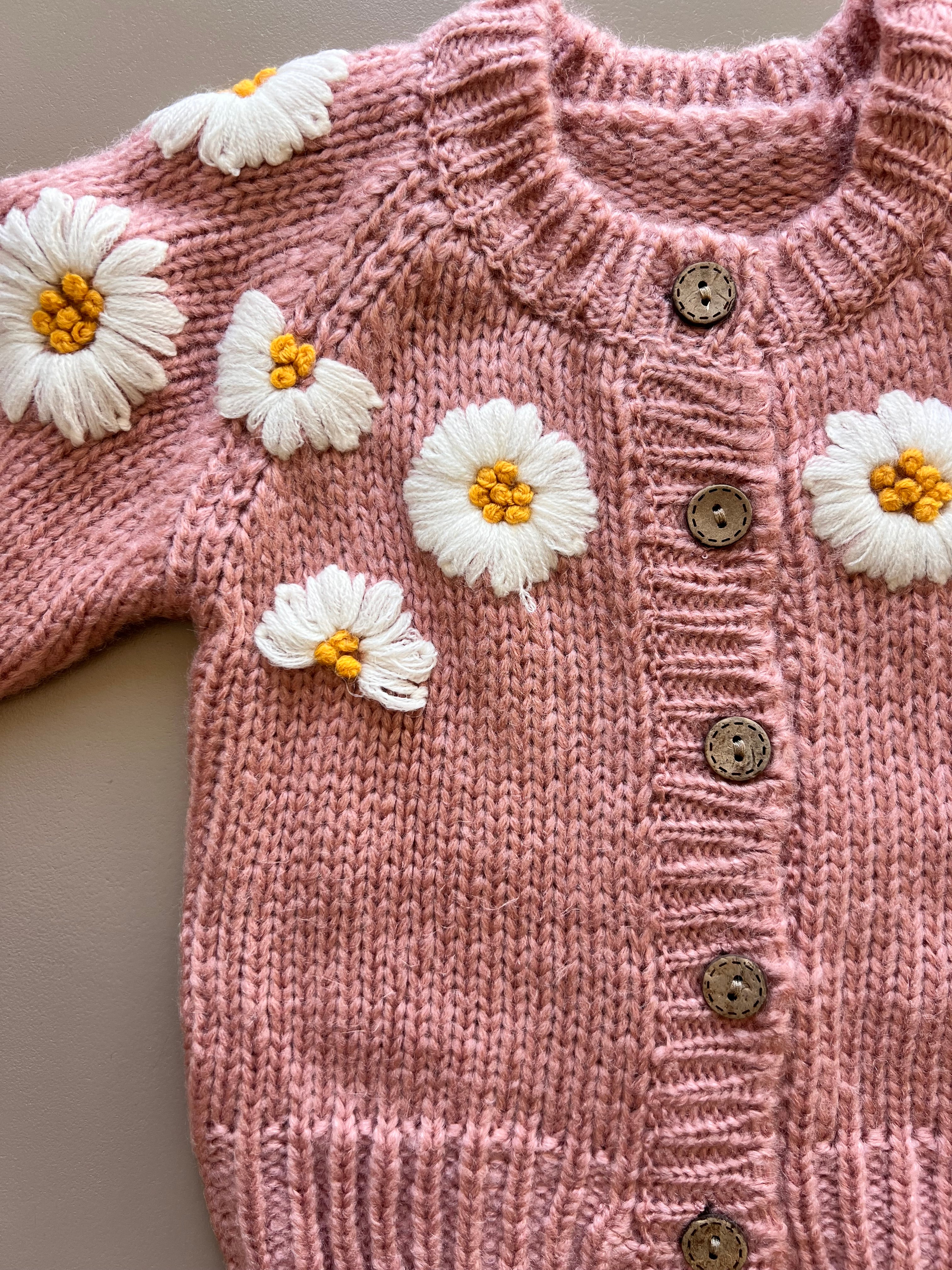 Pink Wool Knitted Flowers Jacket