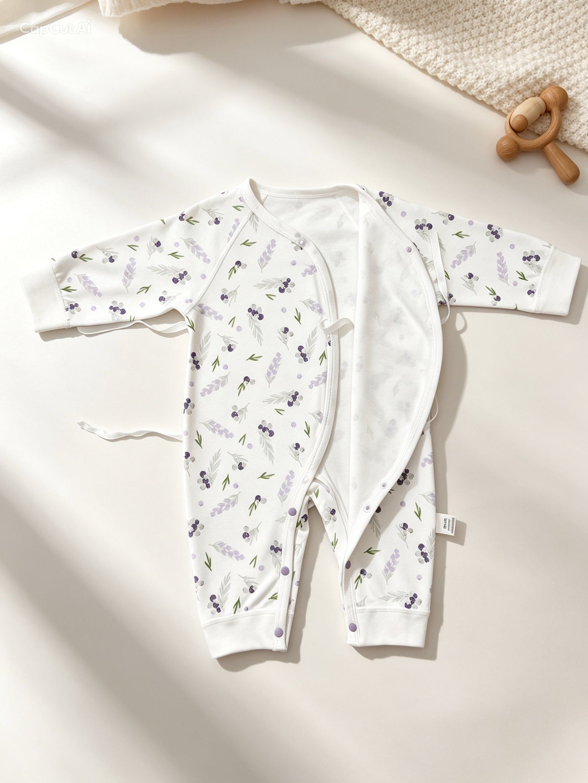White & Purple Double Breasted Cotton Overall