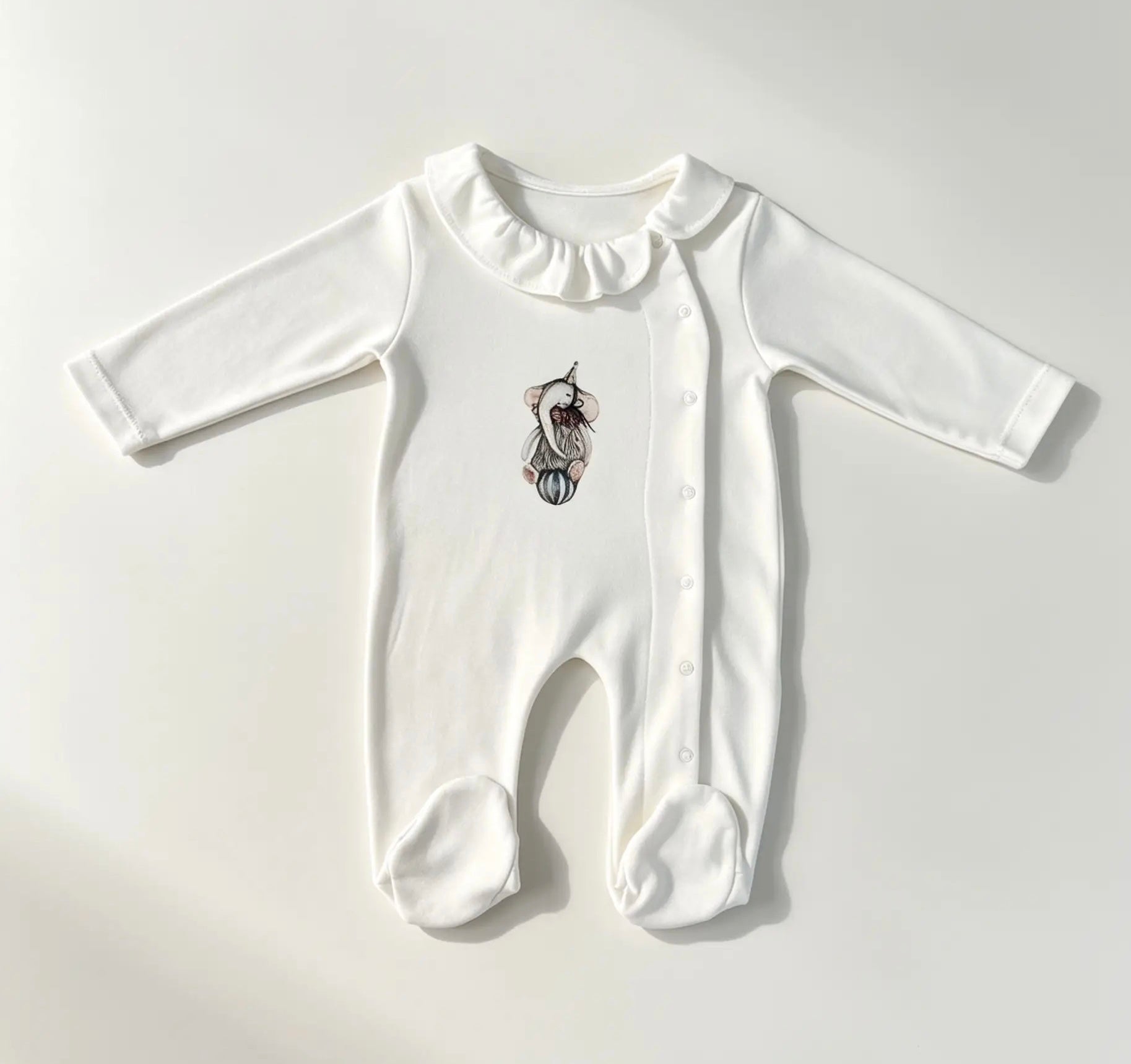 Nœud Blanc™ Organic Cotton Polo Ruffles Elephant Footed Overall