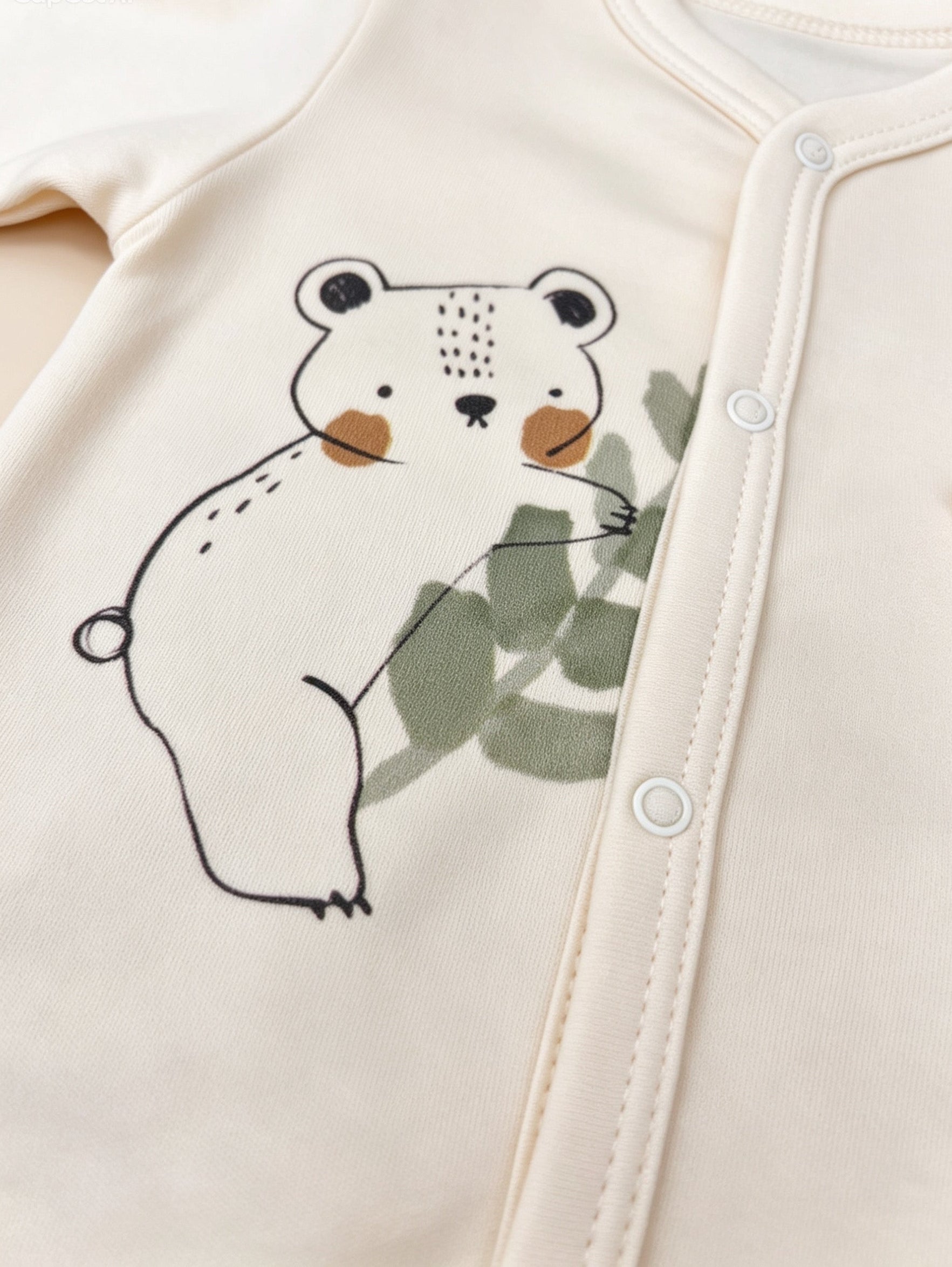 Light Beige Koala GOTS™ Certified Organic Cotton Footed Overall