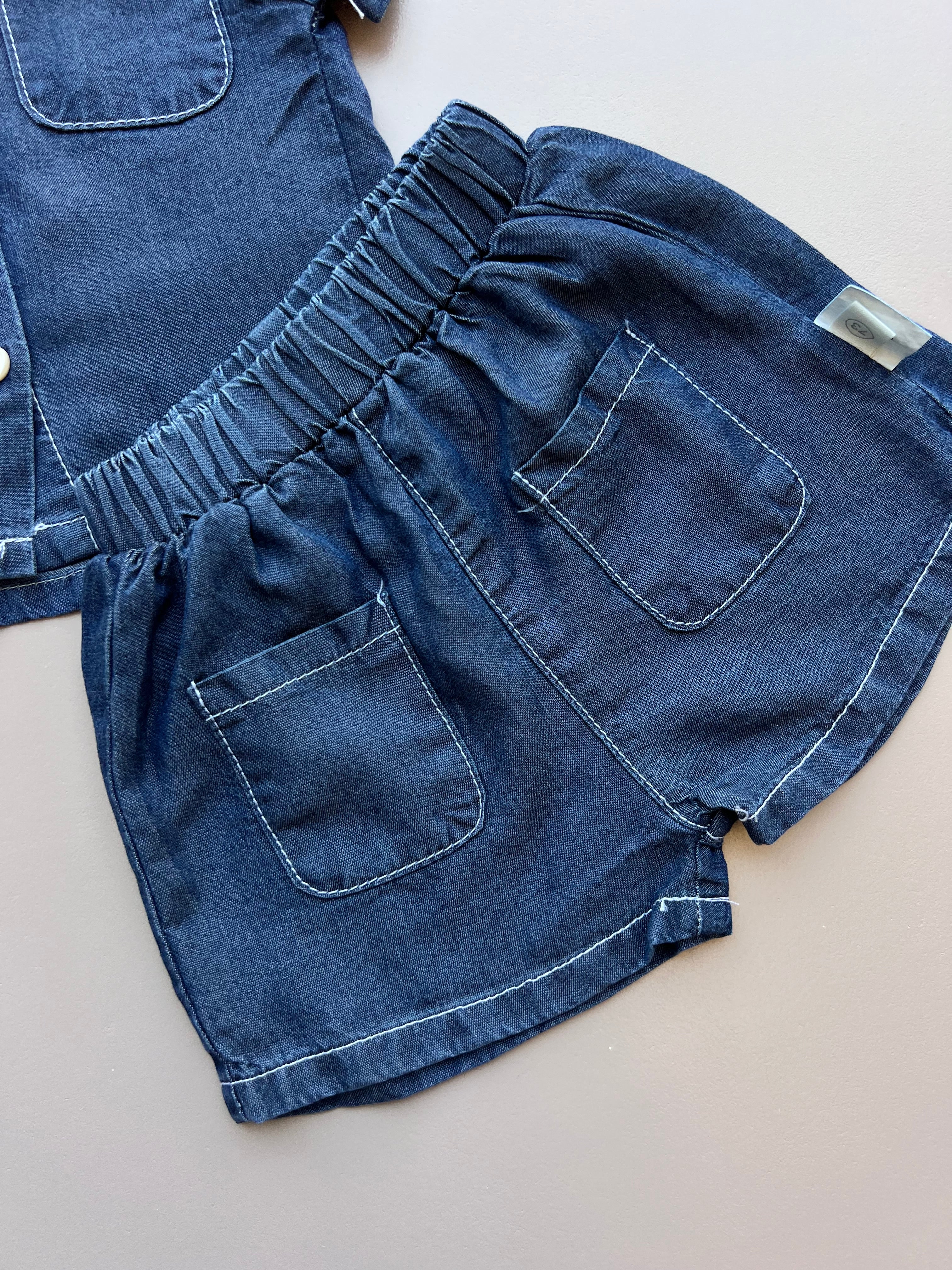 Navy Jeans Short sleeves T-shirt and Short 2Pcs Set