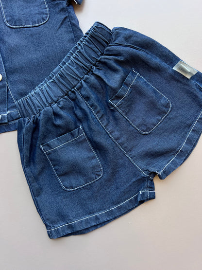 Navy Jeans Short sleeves T-shirt and Short 2Pcs Set