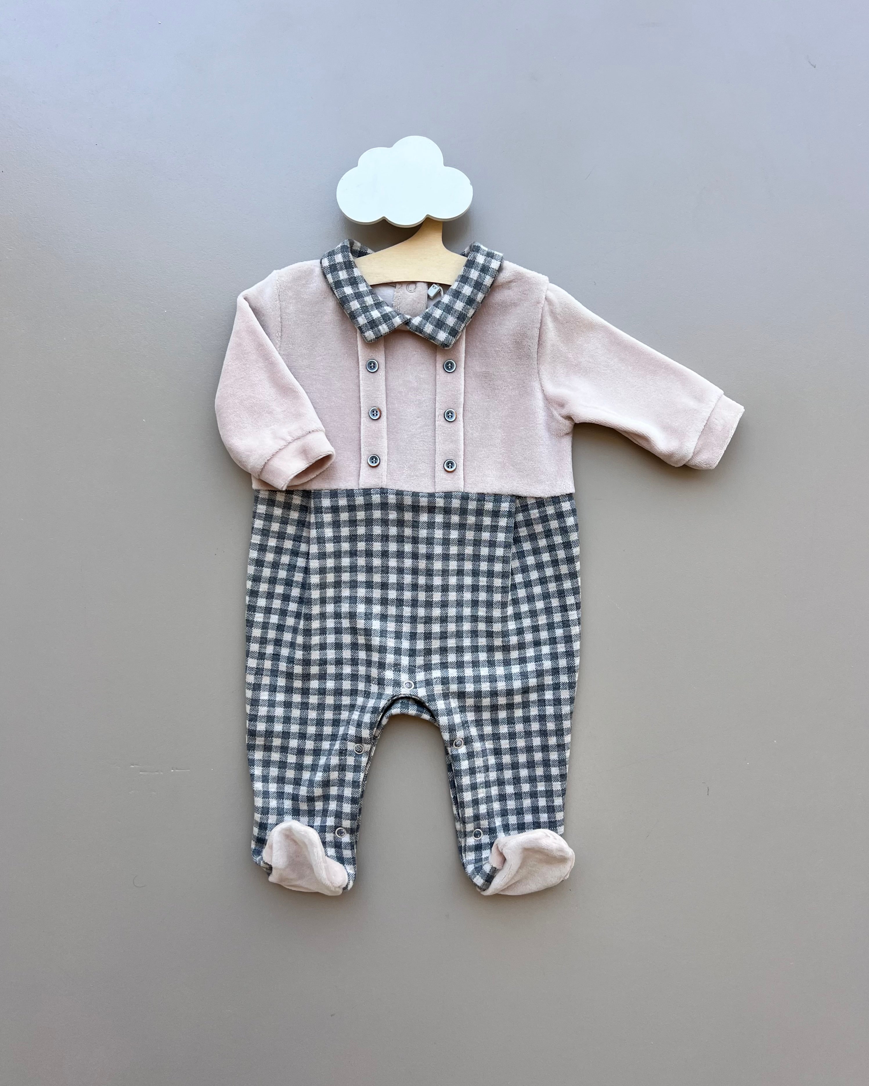 Beige Velvet and Cloth Polo Overall