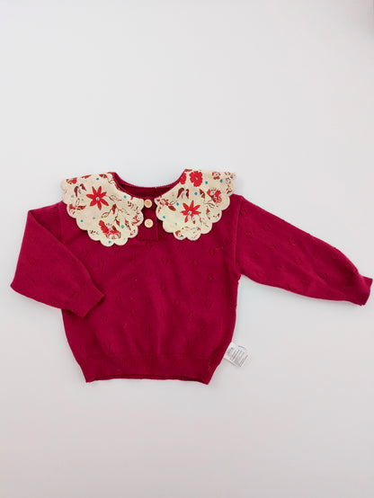 Red & Flower Collar Sweatshirt