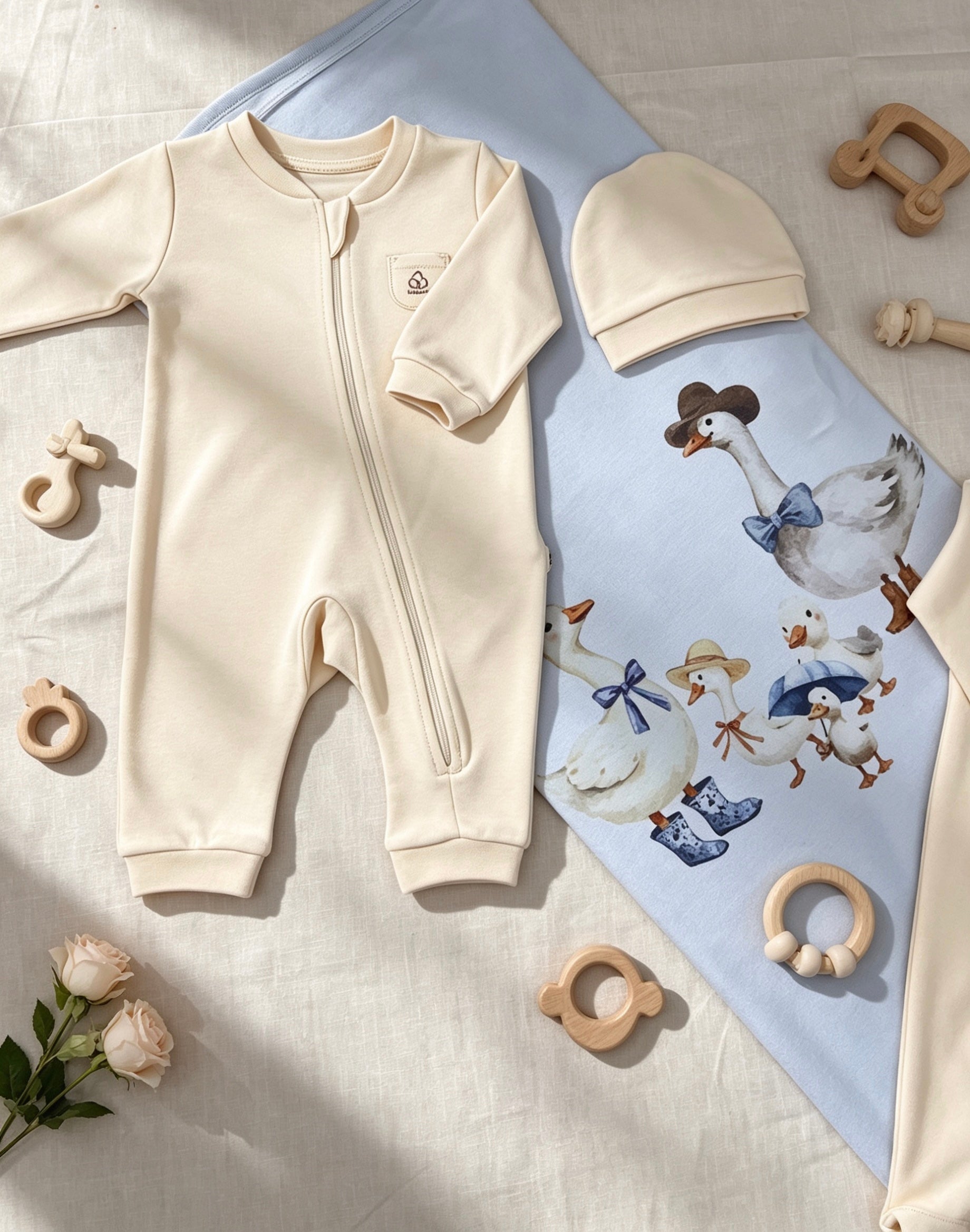 Light Beige GOTS™ Certified Organic Cotton Footed Overall