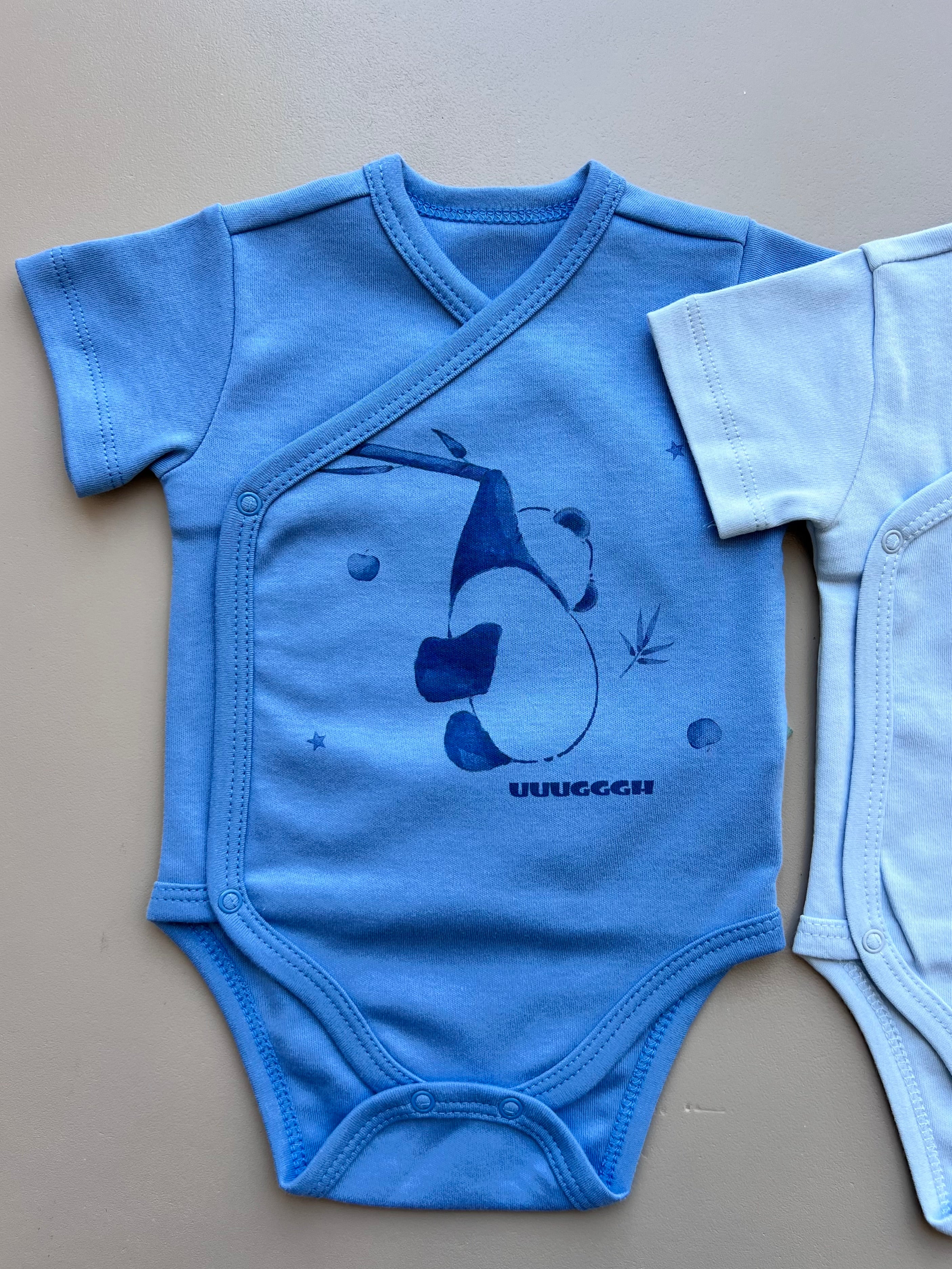 Blue & White GOTS™ Certified Organic Cotton Panda Double Breasted Body 3 Pcs Pack